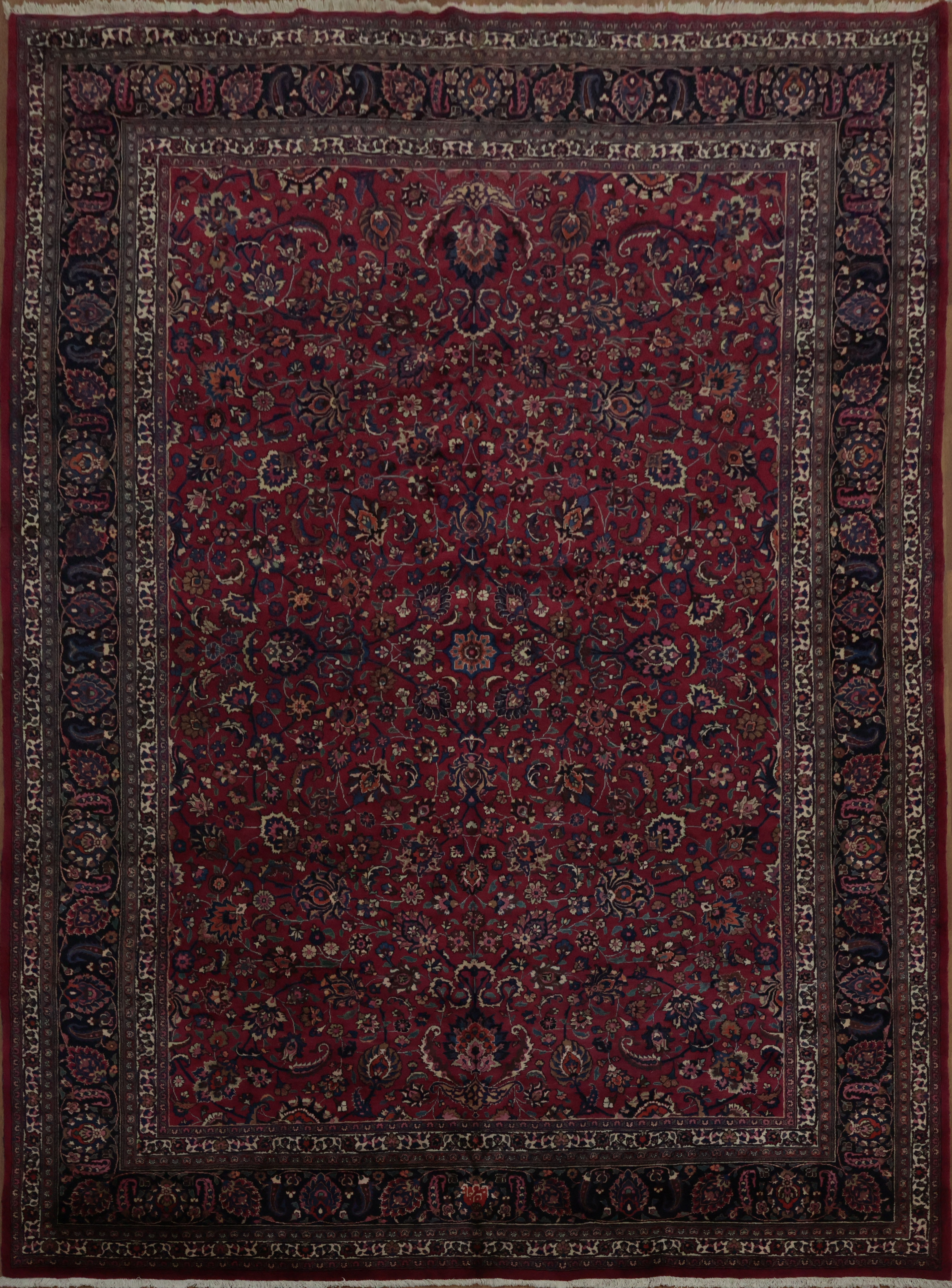 Floral Traditional Large Rug 12×16 Vegetable Dye Hand-knotted Wool Red Carpet