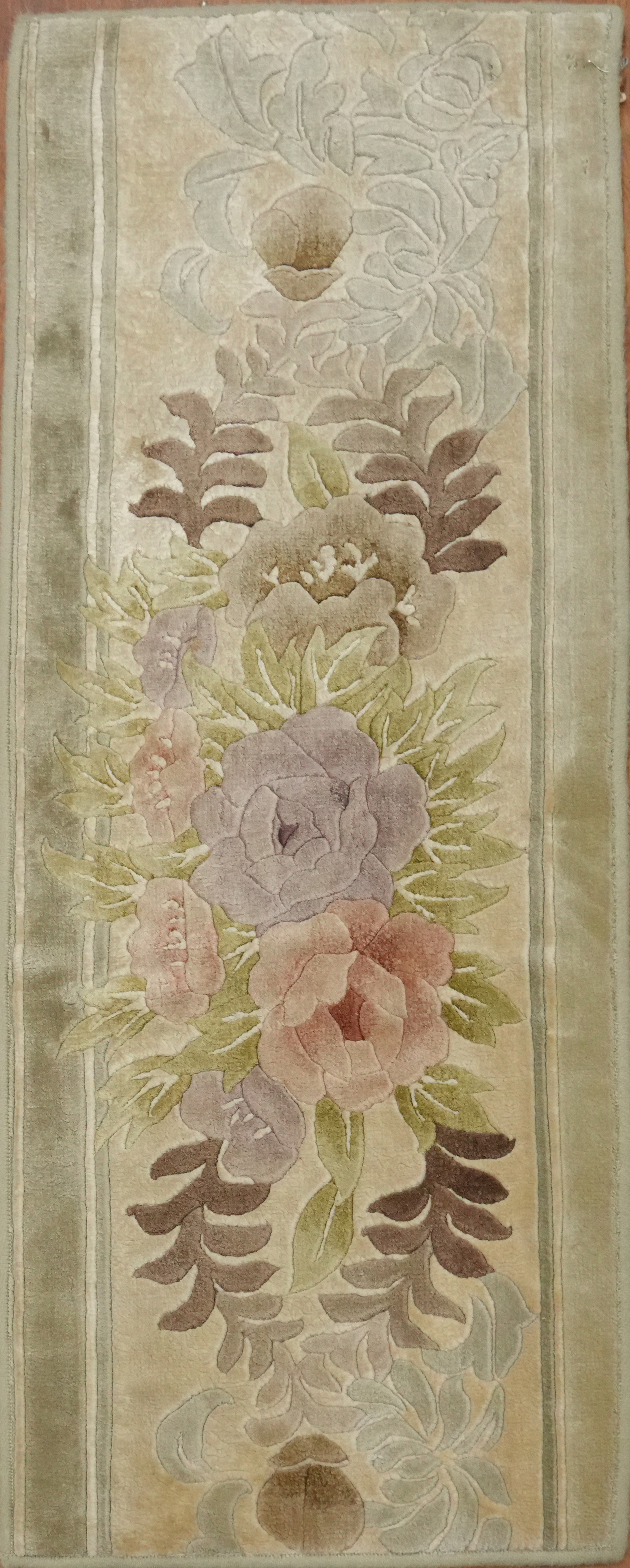 Elegant Art Deco Chinese Rug 1×3 Hand-knotted Silk Floral Pattern Small Carpet