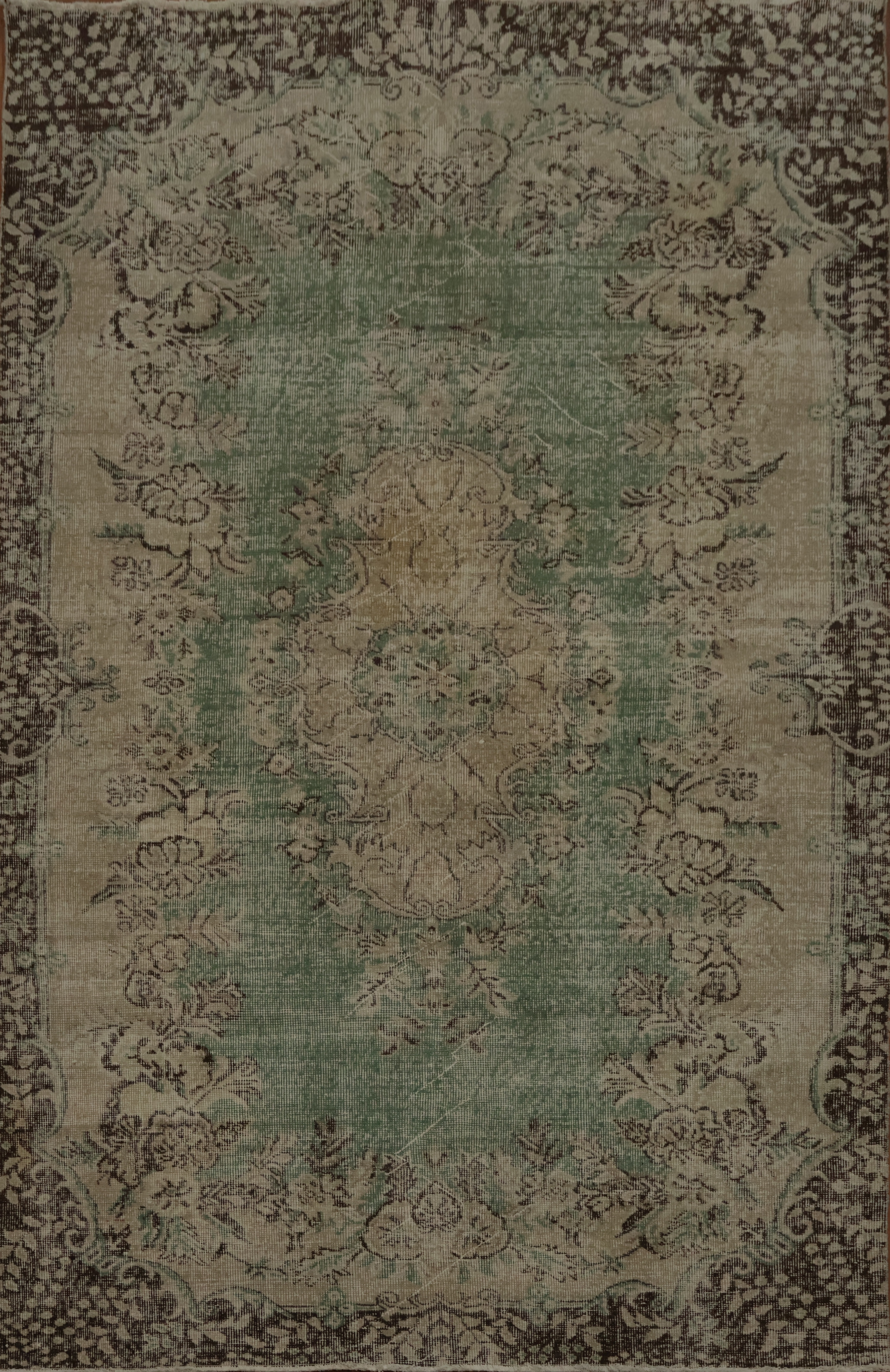 Classic Vintage Turkish Green Distressed 6X9 Rug Living Room Handmade Carpet