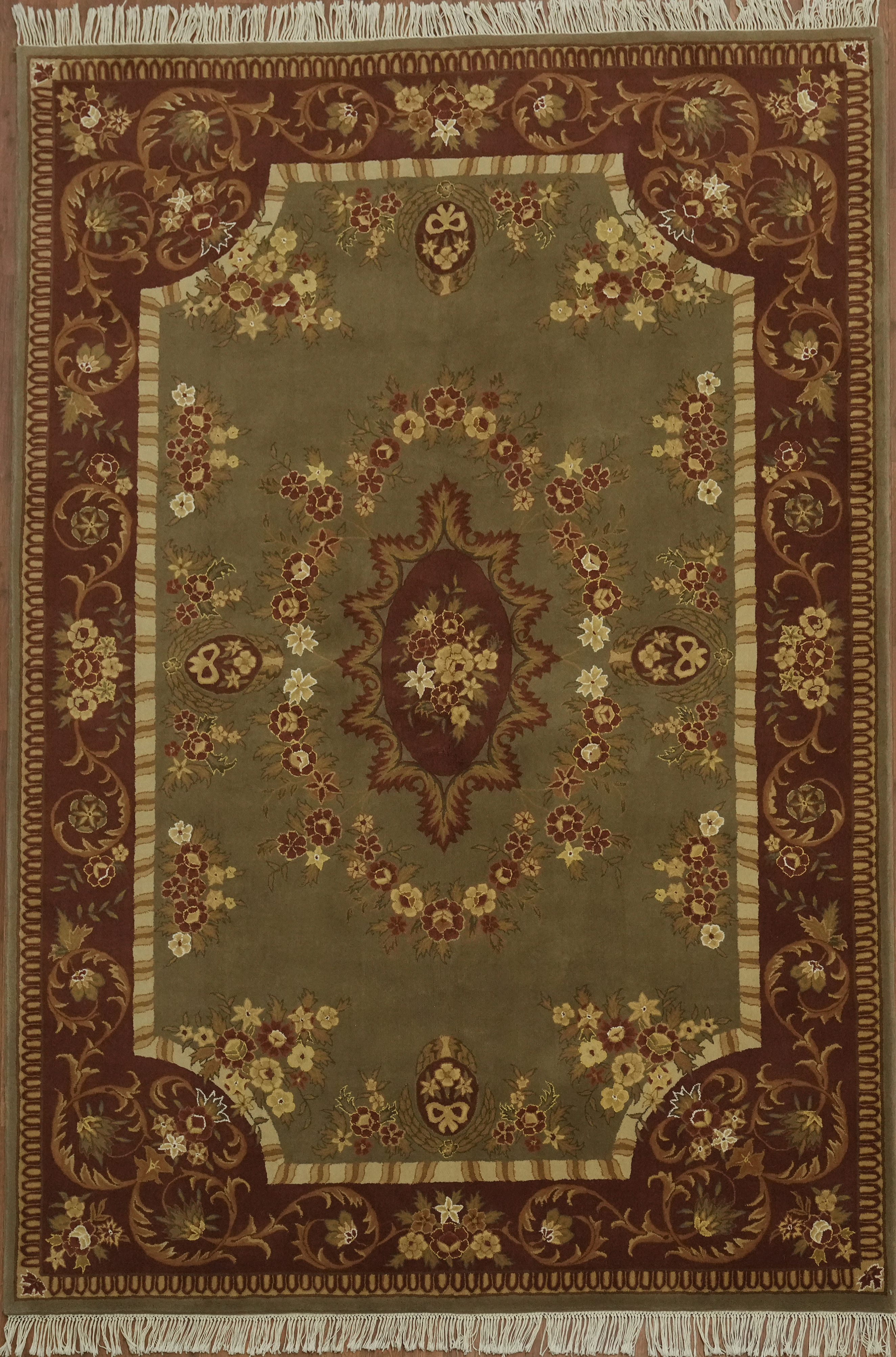 Medallion Aubusson Chinese Area Rug 6×9 Hand-Tufted Elegant Floral Room Size Rug