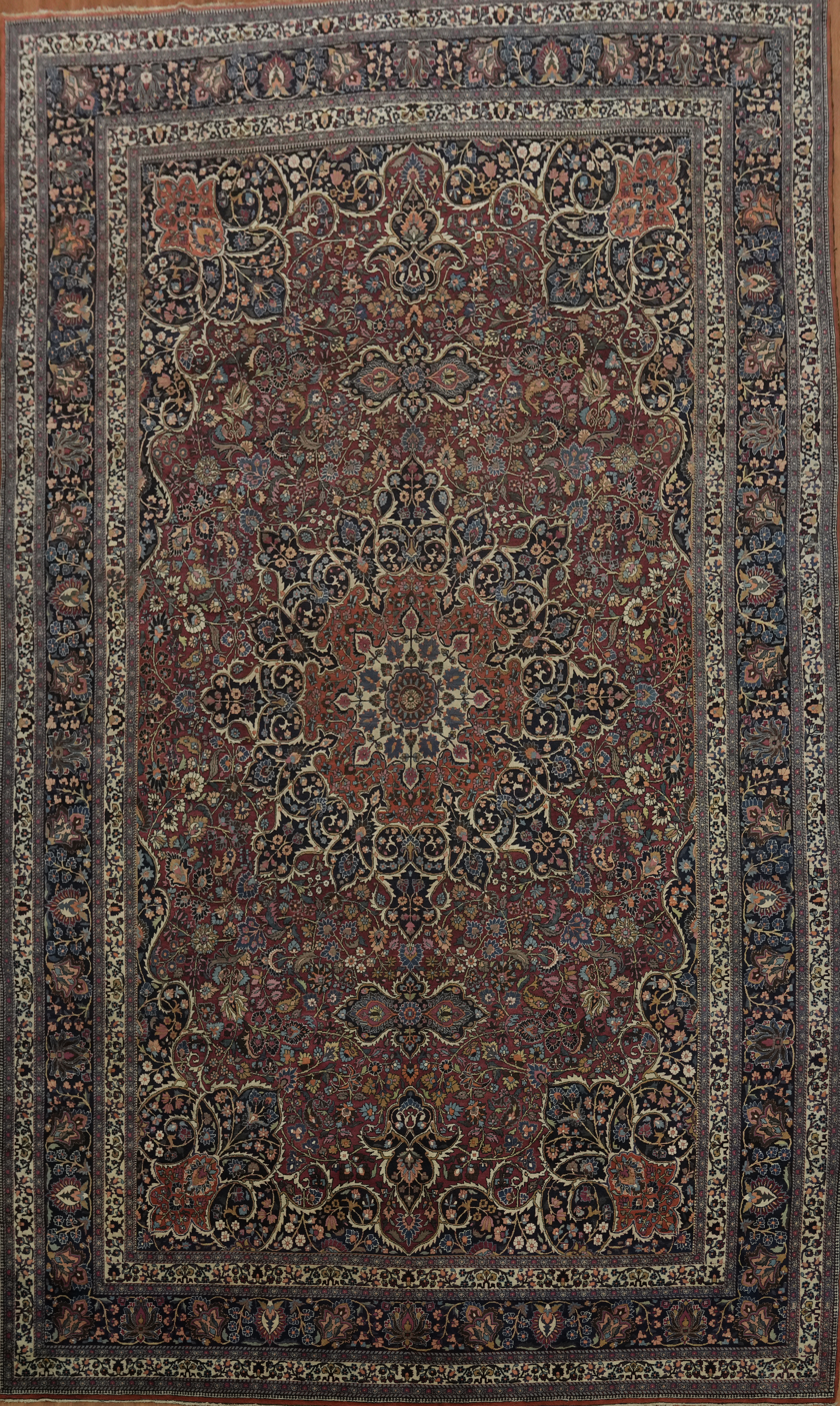 Pre-1900 Palace Size Antique Rug 14×23 Classic Handmade Medallion Wool Carpet