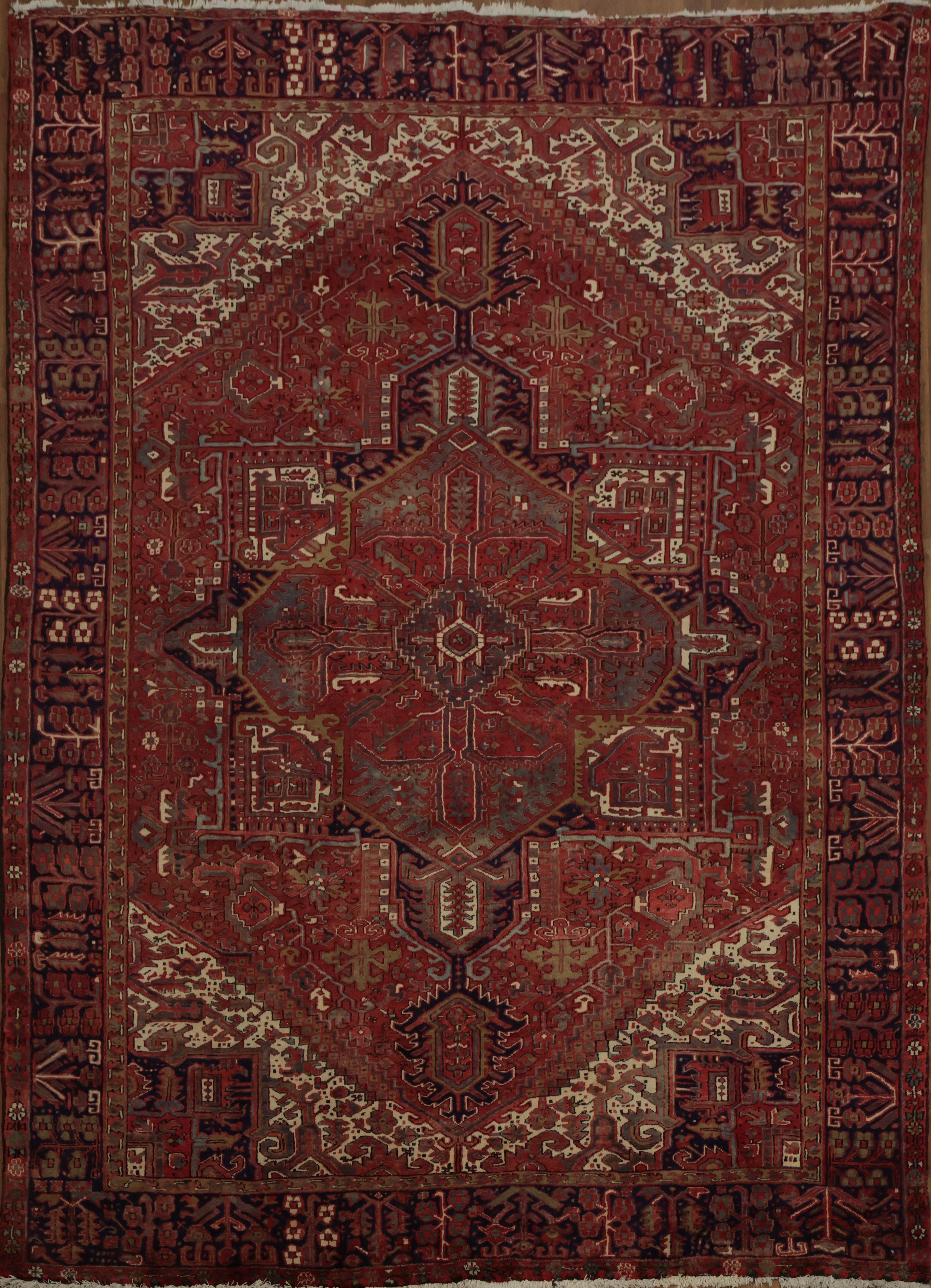 Vegetable Dye Red Area Rug 10×13 Hand-knotted Wool Geometric Vintage Carpet