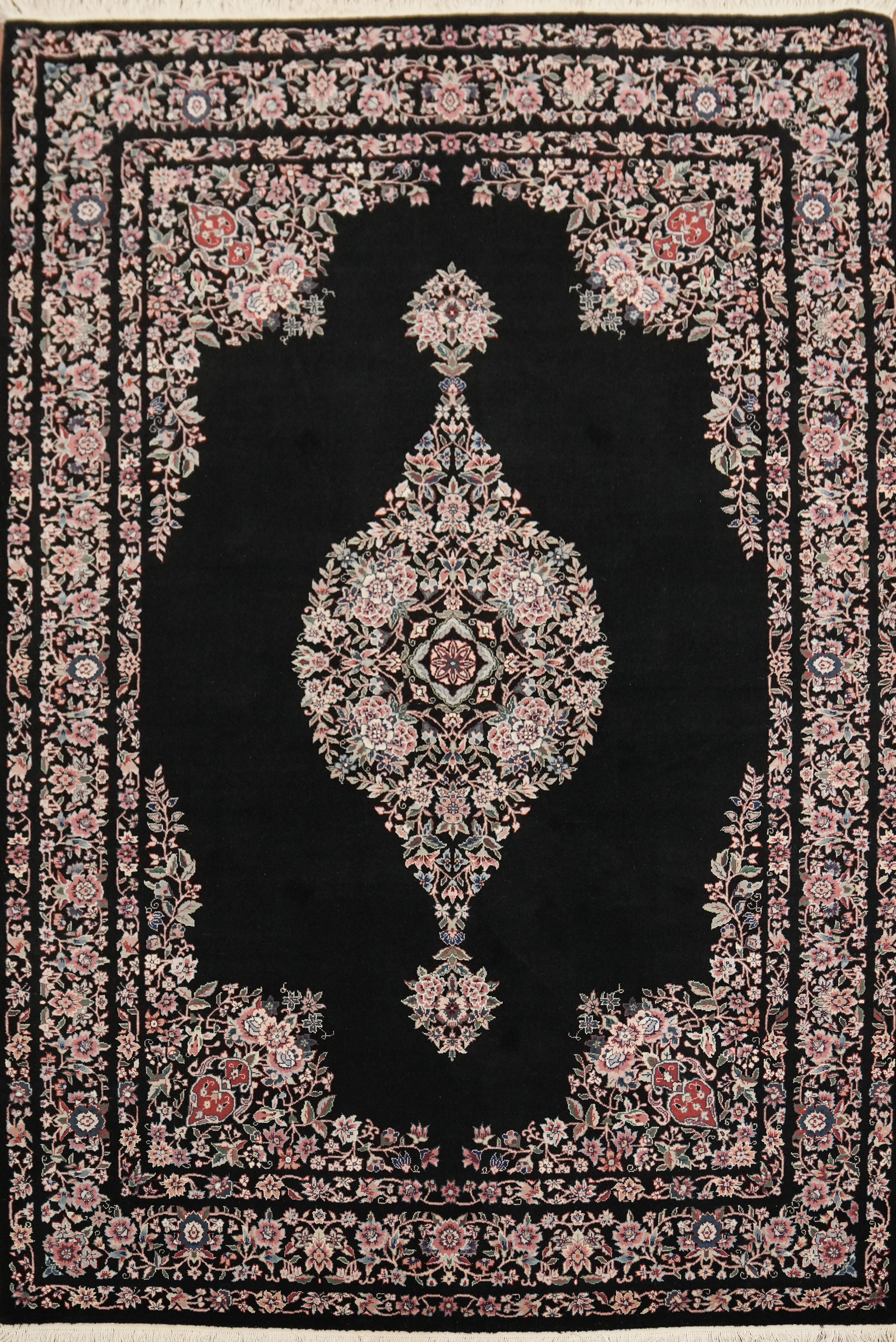Medallion Aubusson Chinese Area Rug 6×9 Exquisite Black Floral Hand-made Carpet
