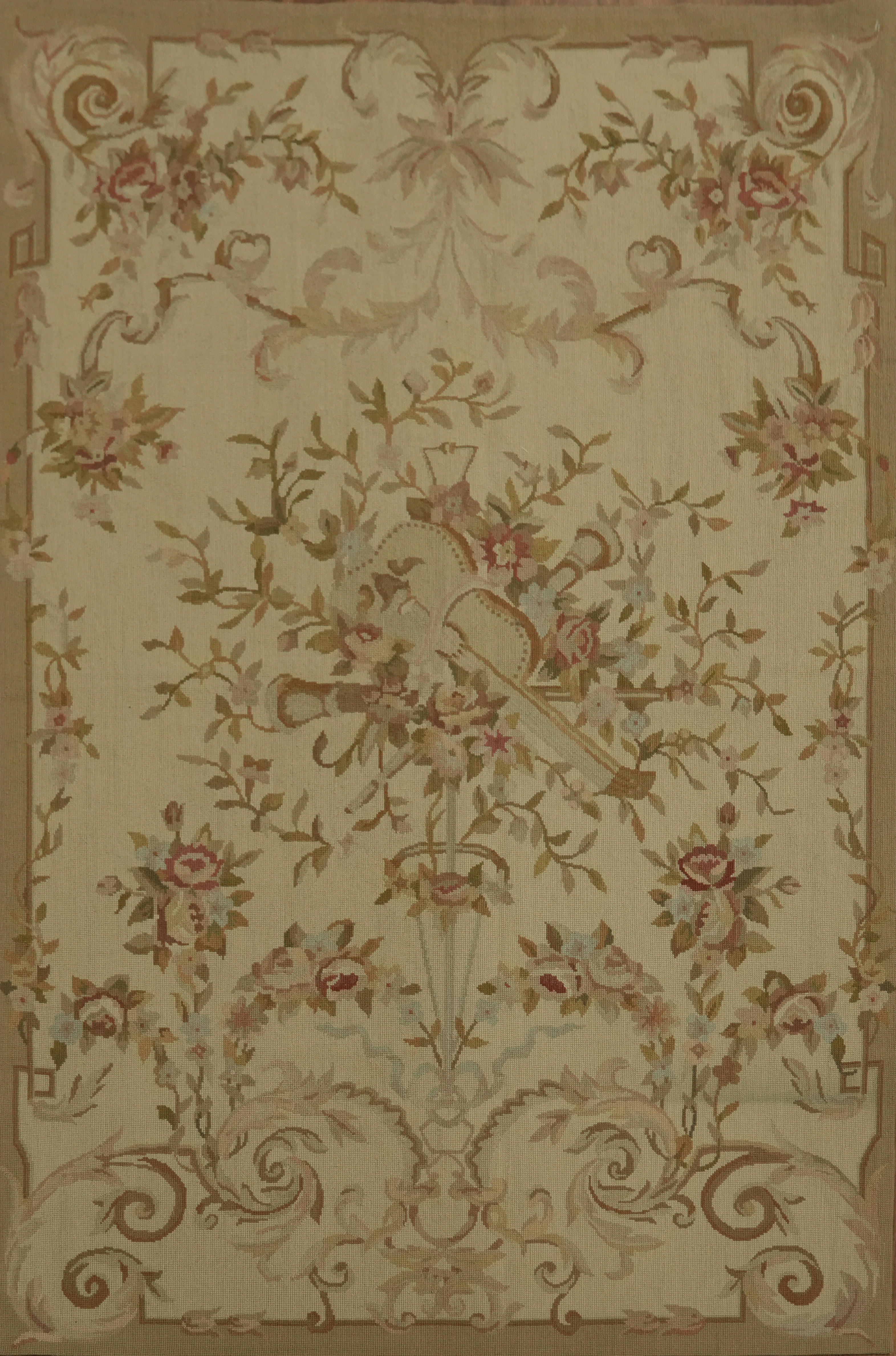 Elegant Aubusson Tapestries Chinese Rug 4×6 Ivory Wool Hand-knotted Carpet