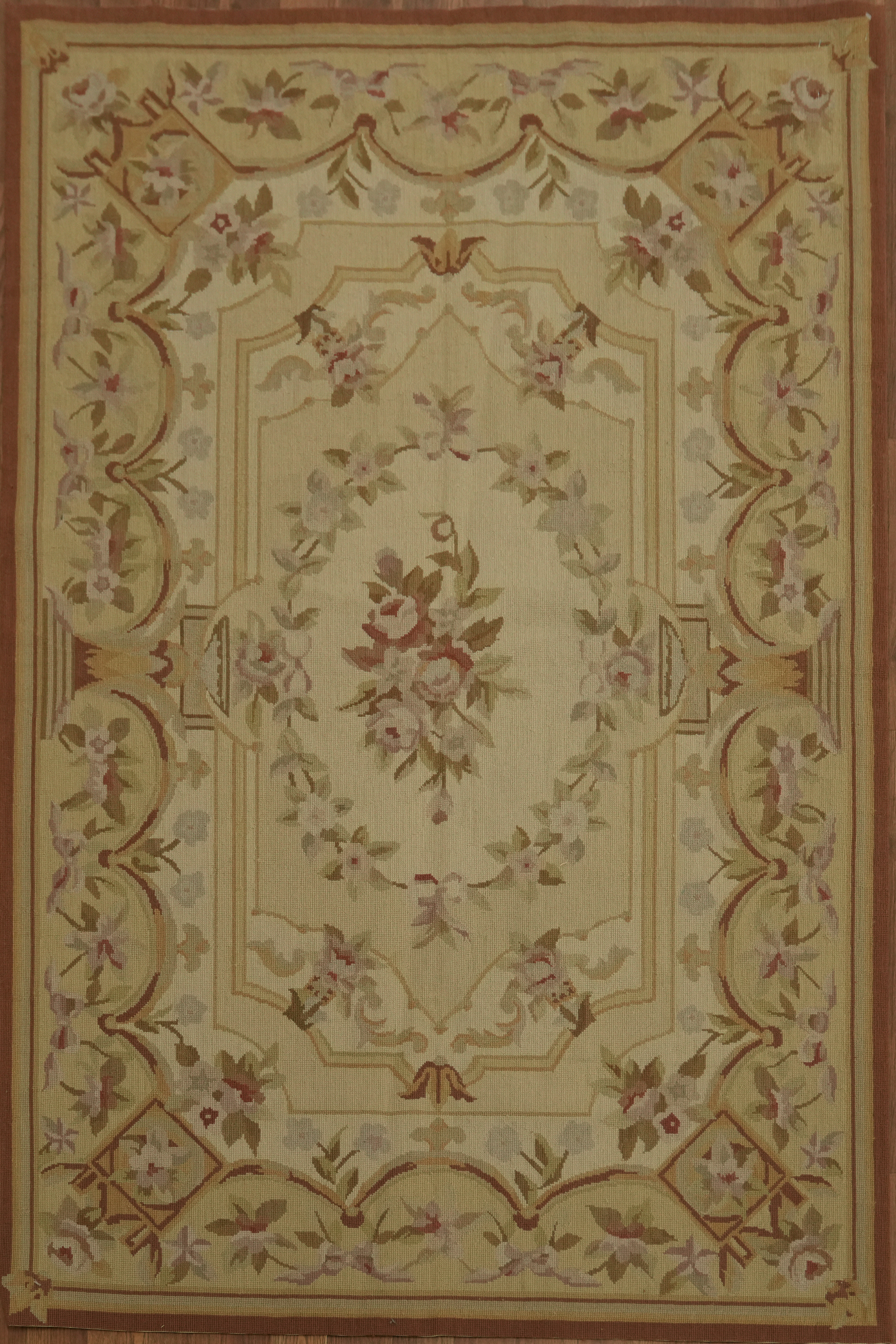 Beige Aubusson Tapestries Chinese Rug 4×6 Needle-Point Wool Victorian Style