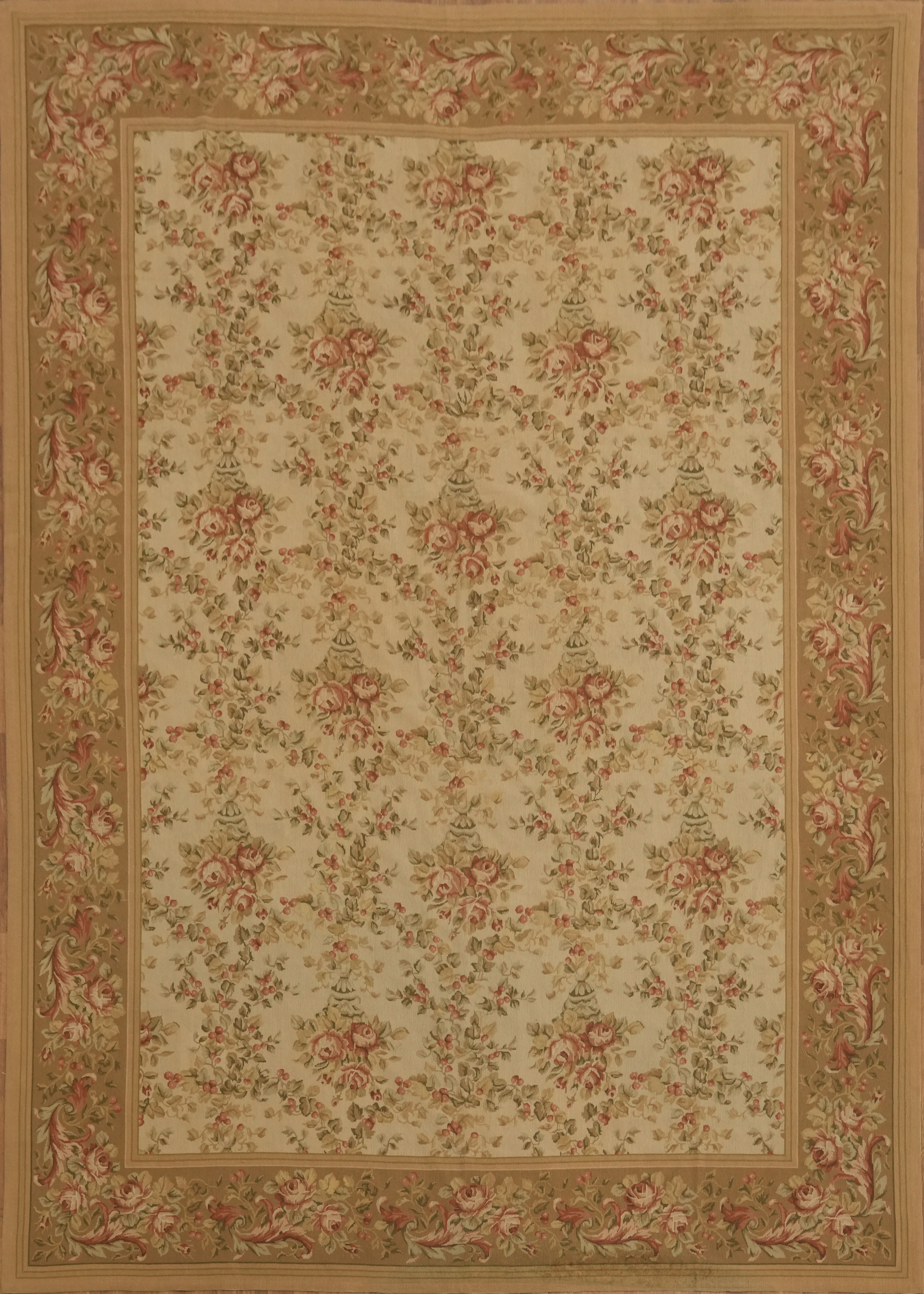 Aubusson Tapestry Chinese Large Rug 10×14 Ft Needle-Point Floral Wool Carpet