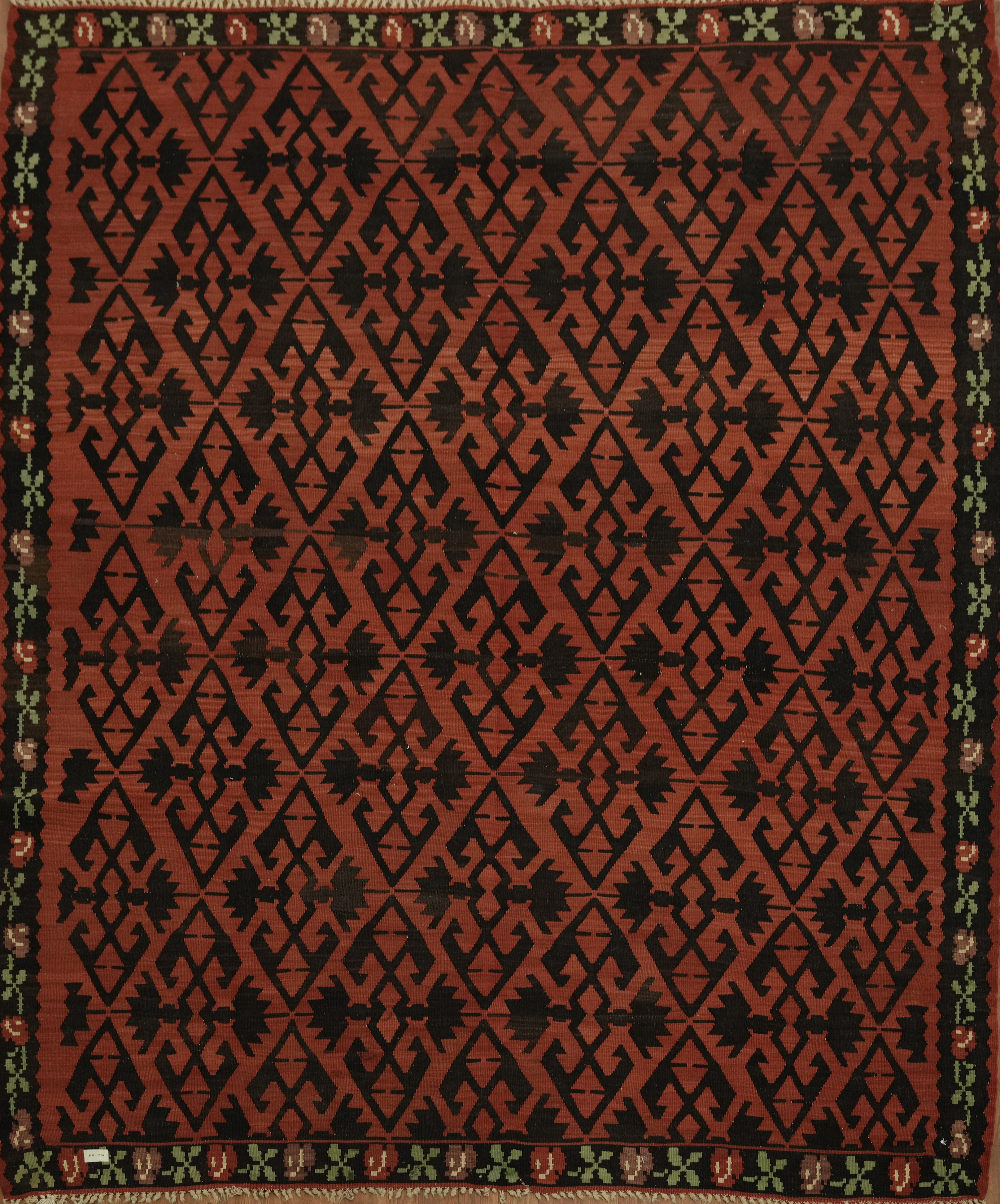 Flat-Woven Tribal Kilim Turkish Rug Reversible Rust & Black Room Size carpet 7×9