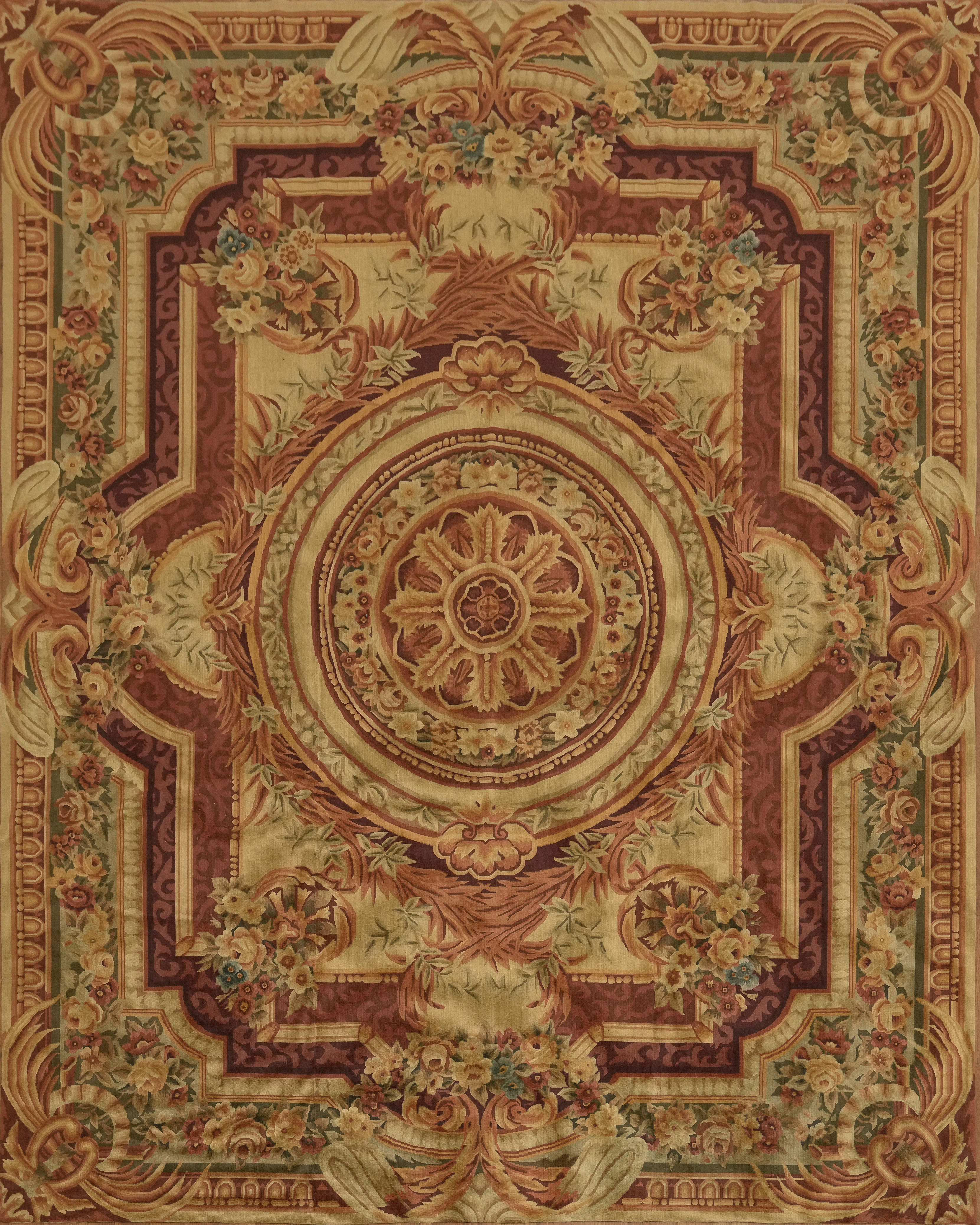Aubusson Tapestry Chinese Area Rug 8×10 Ft Needle-Point Transitional Floral Wool