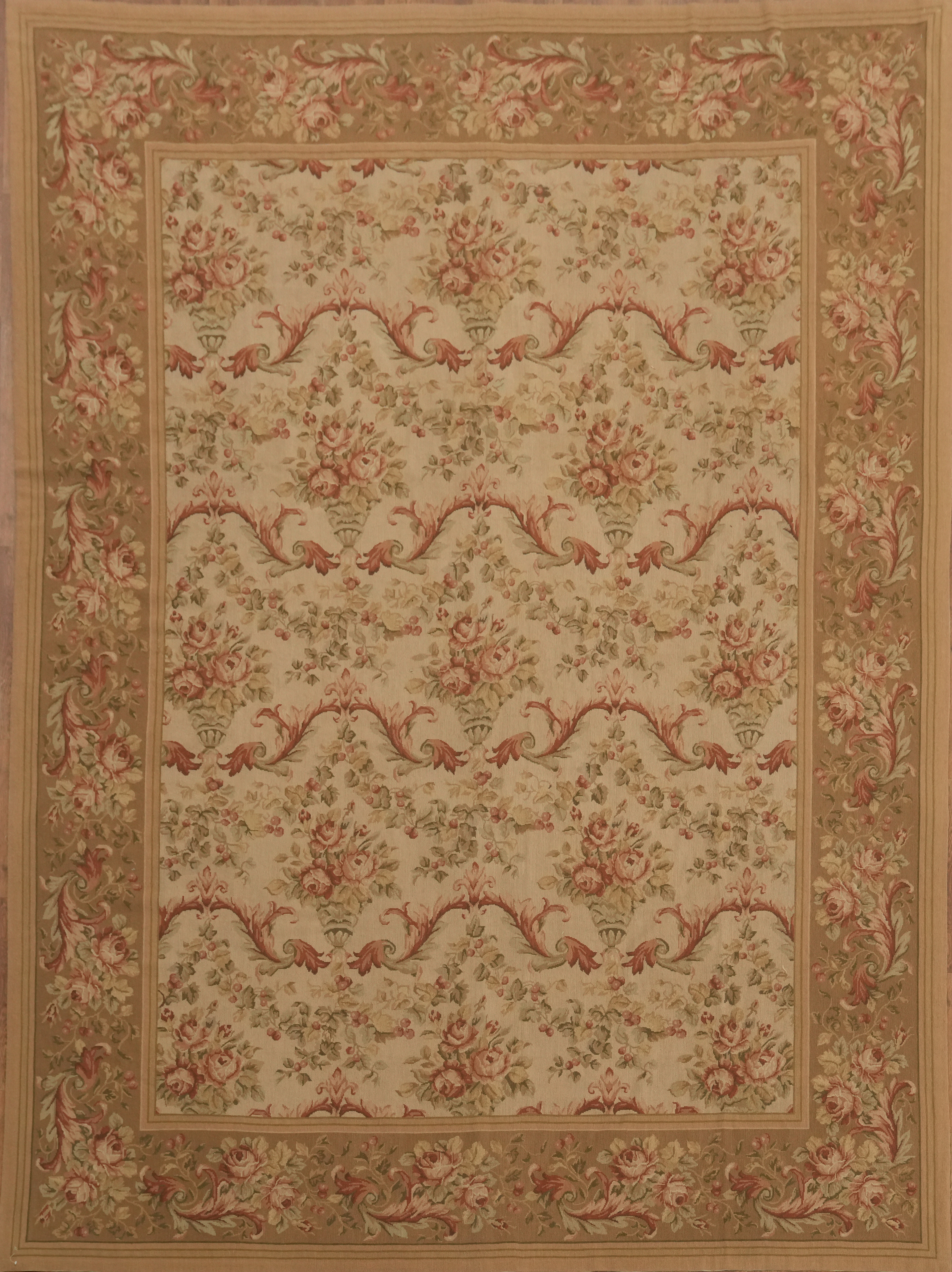 Aubusson Tapestry Chinese Area Rug 9×12 Ft Transitional Needle-Point Wool Carpet