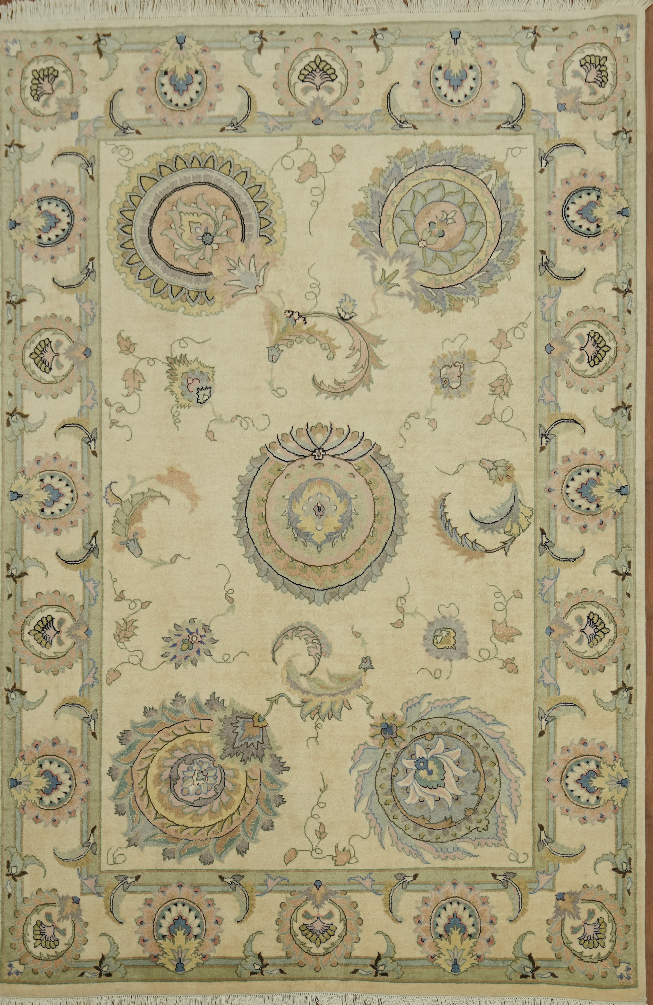 Sophisticated Decorative Ivory Area Rug 6×10 Wool/ Silk Handmade Classic Carpet