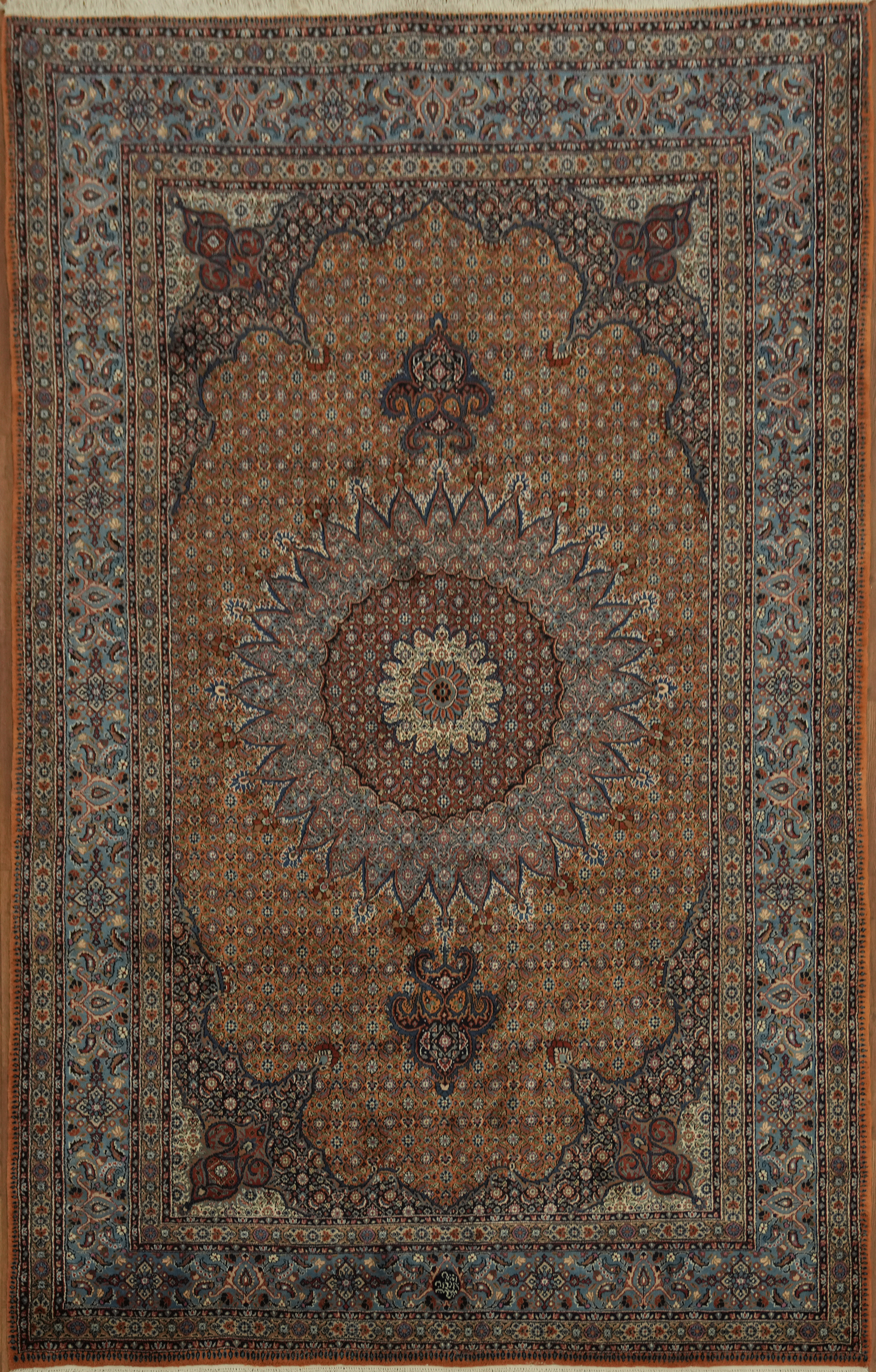 Classic Orange Room Size Rug 7×10 Medallion Handmade Wool & Silk Decorative Rug