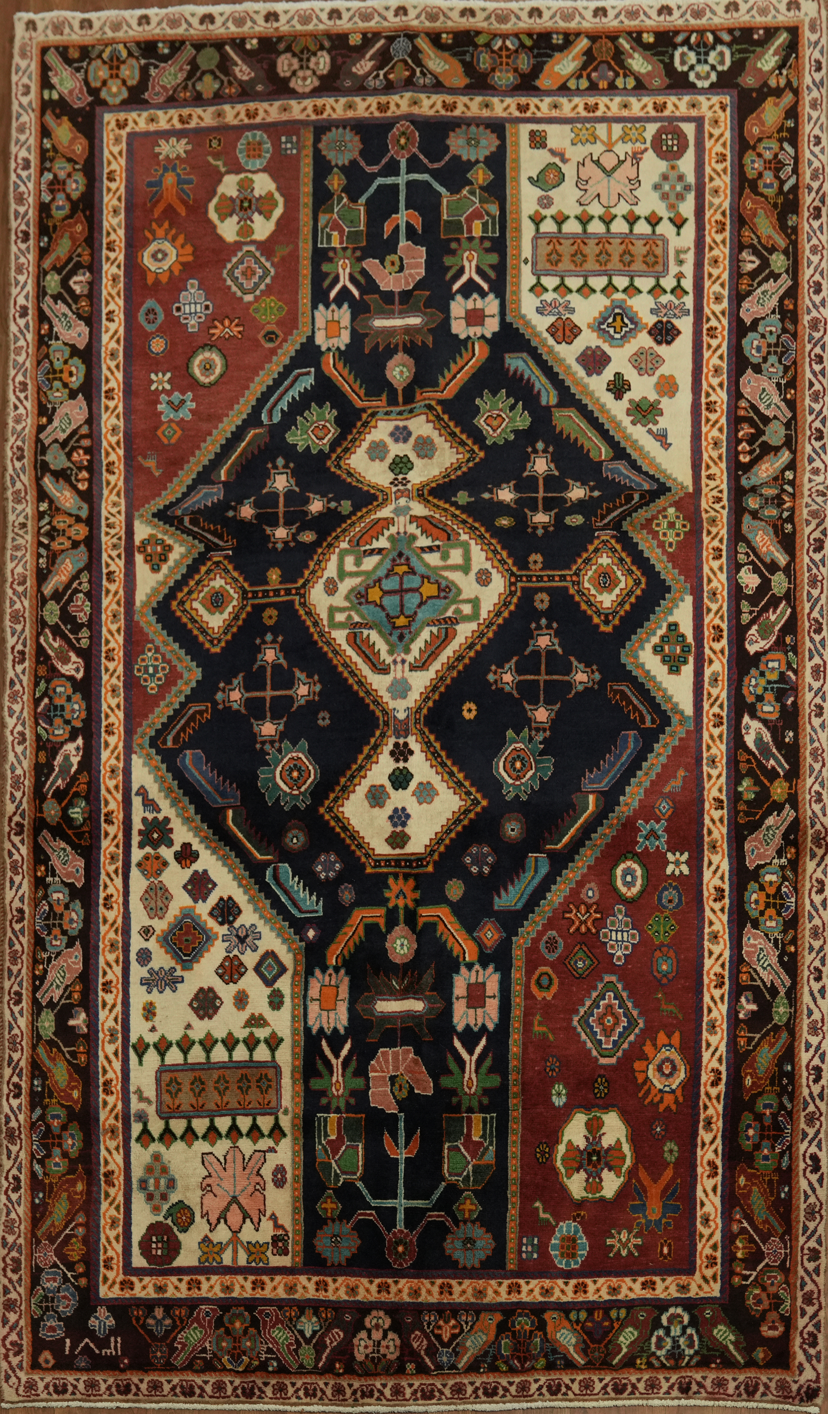 Exquisite Ethnic Pattern Area Rug 5×8 Navy Blue Wool Hand-made Tribal Carpet