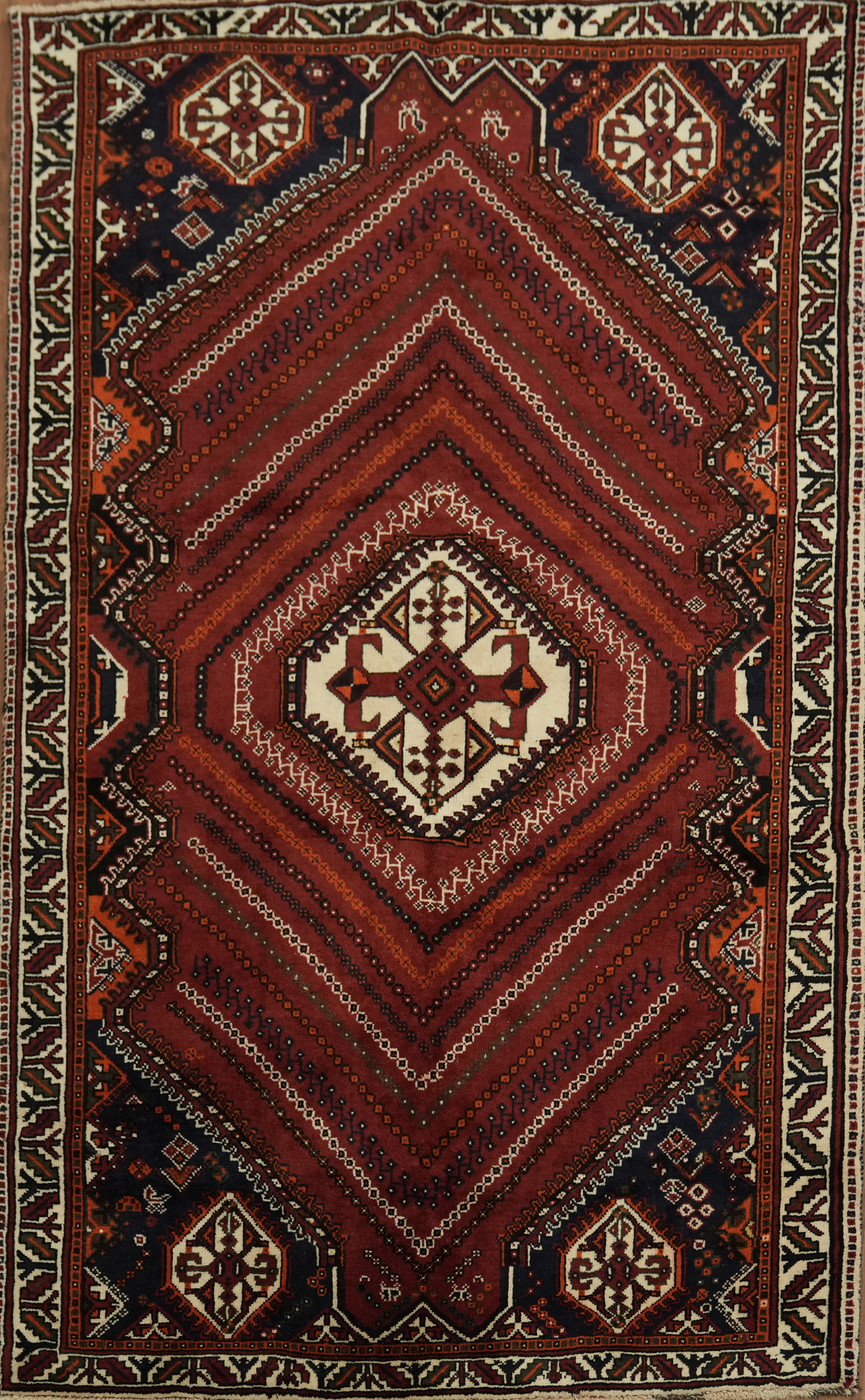 Traditional Tribal Vintage Area Rug 5×8 Handmade Wool Geometric Pattern in Red