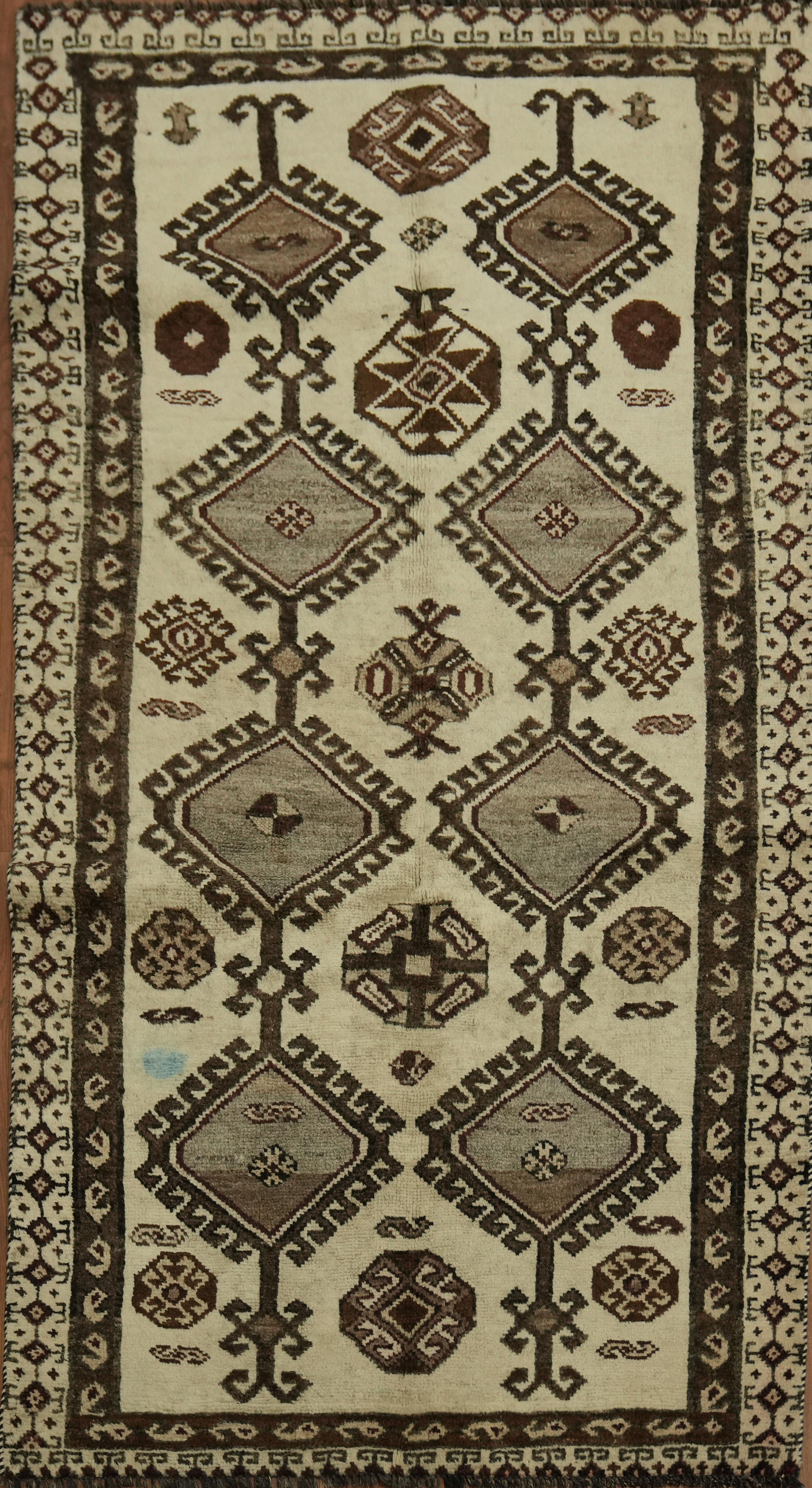 Vintage Geometric Tribal Wool Rug 4×6 Nomad Hand-made Ivory Decorative Carpet