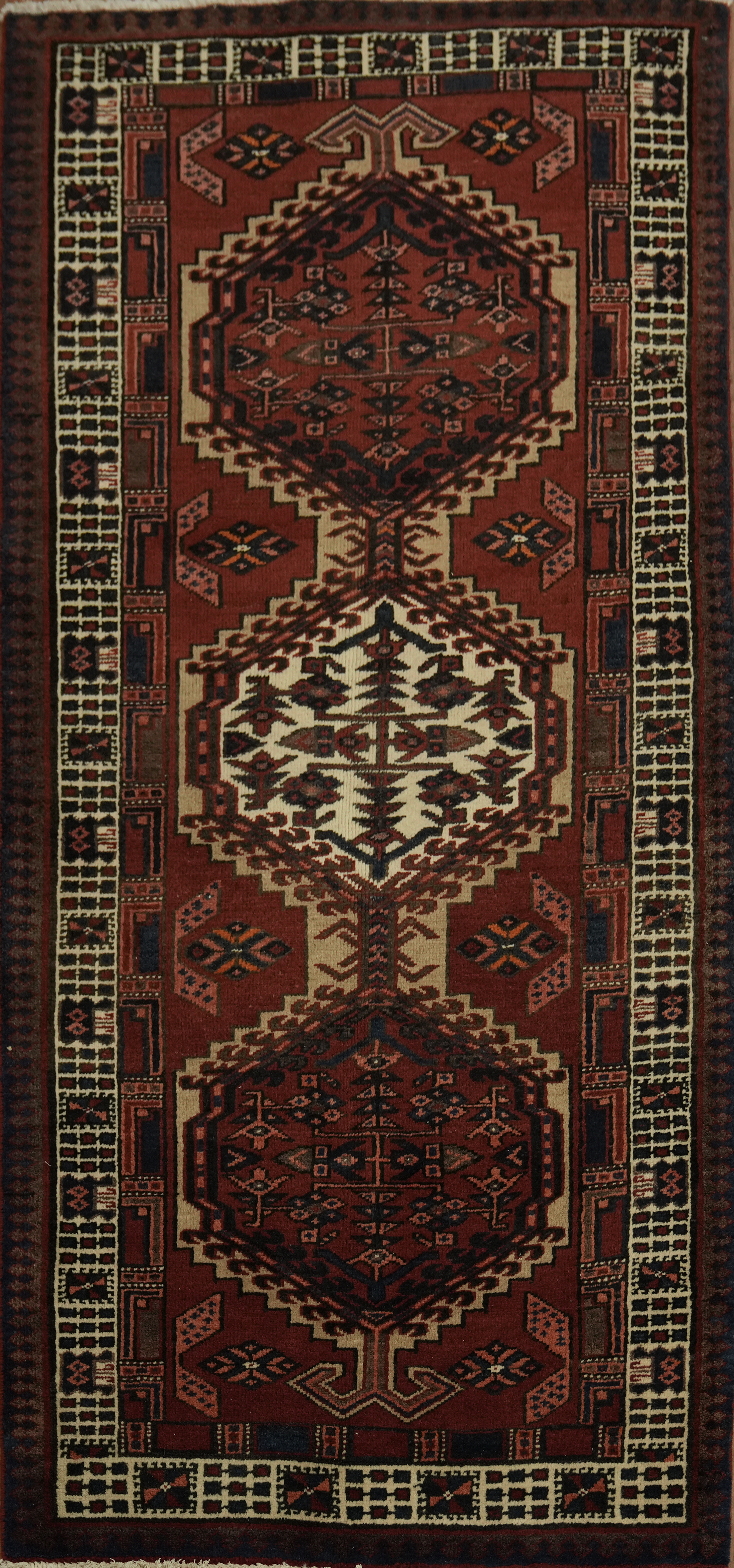 Vintage Geometric 7 ft Runner Rug 3×7 Wool Hand-knotted Nomadic Hallway Carpet