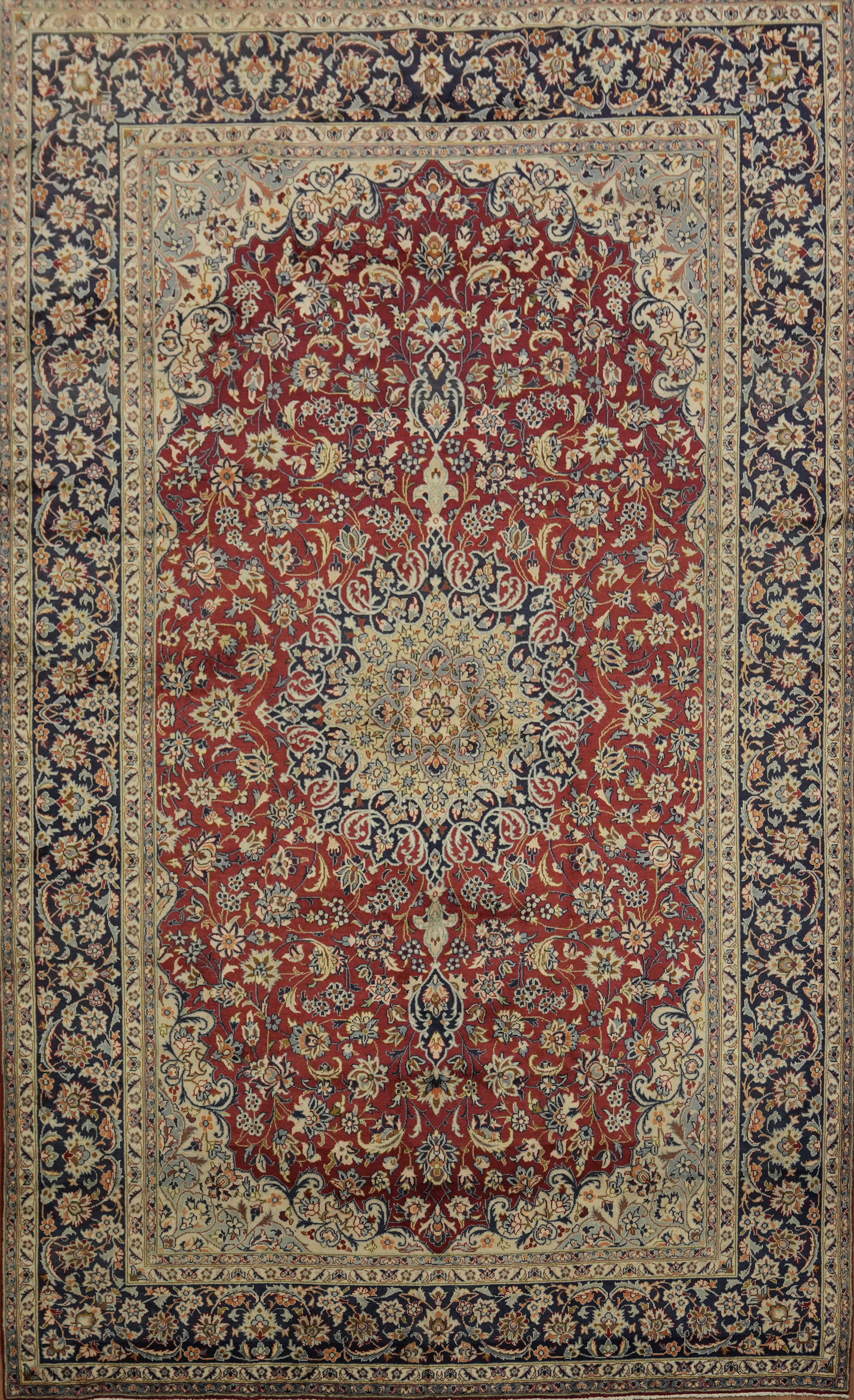 Traditional Floral Pattern Large Rug 10×16 Handmade Wool Red/ Navy Blue Carpet