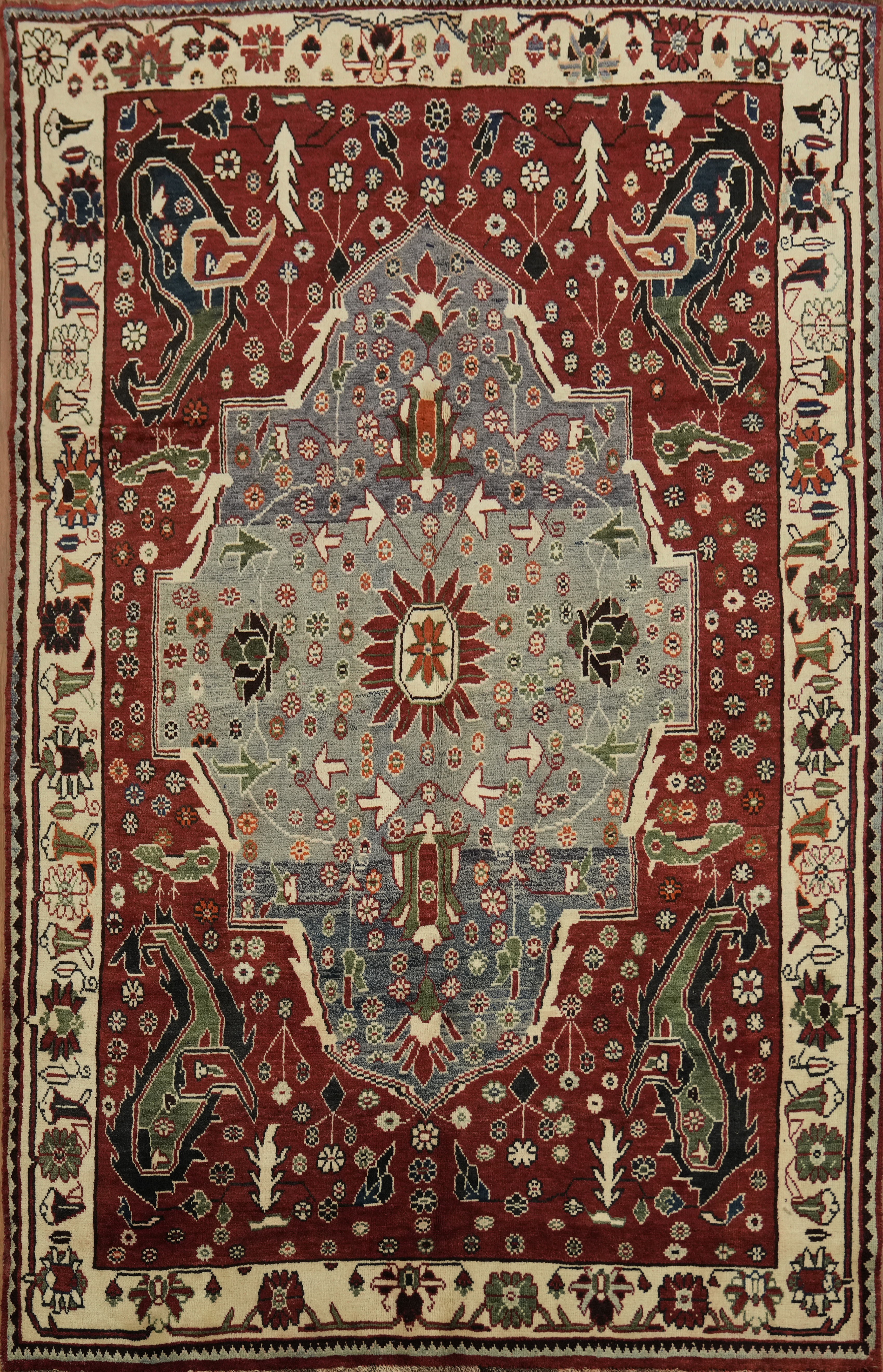 Vintage Geometric Area Rug 6×10 Hand-knotted Wool Traditional Style for Any Room