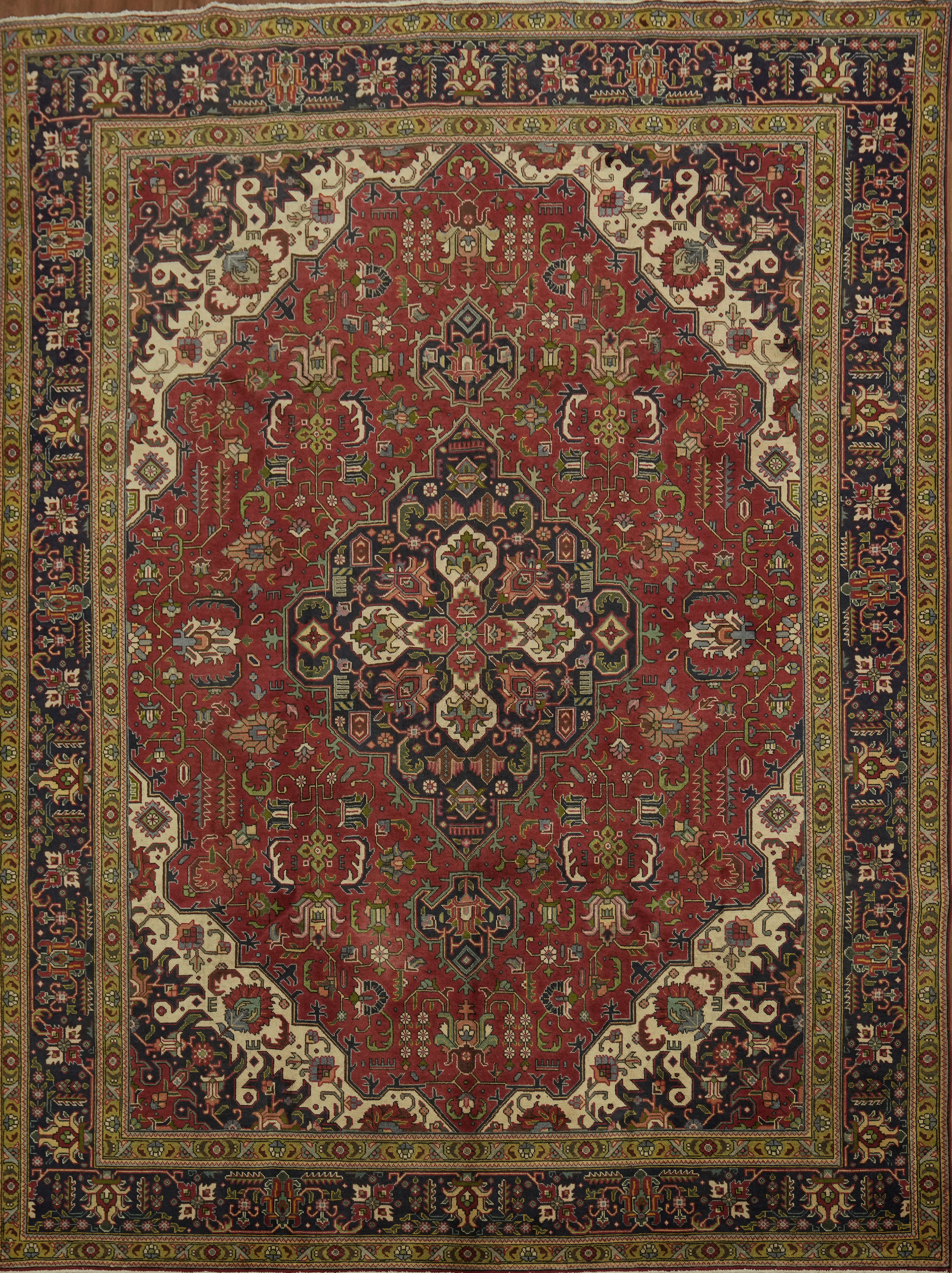 Luxurious Decorative Handmade Area Rug 10×13 Red & Navy Blue Medallion Carpet