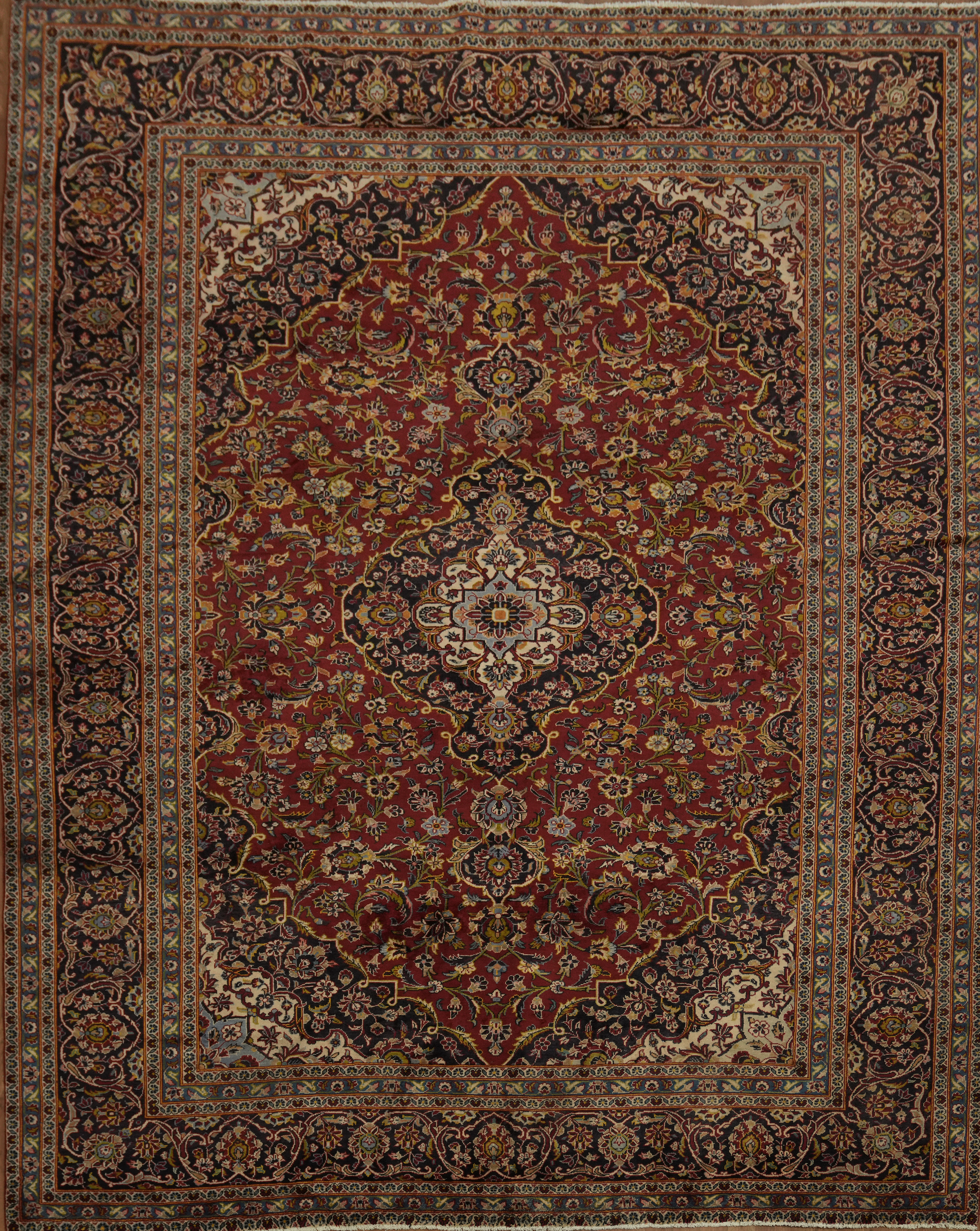 Authentic Traditional Red Area Rug 10×12 Hand-knotted Wool Floral Vintage Carpet