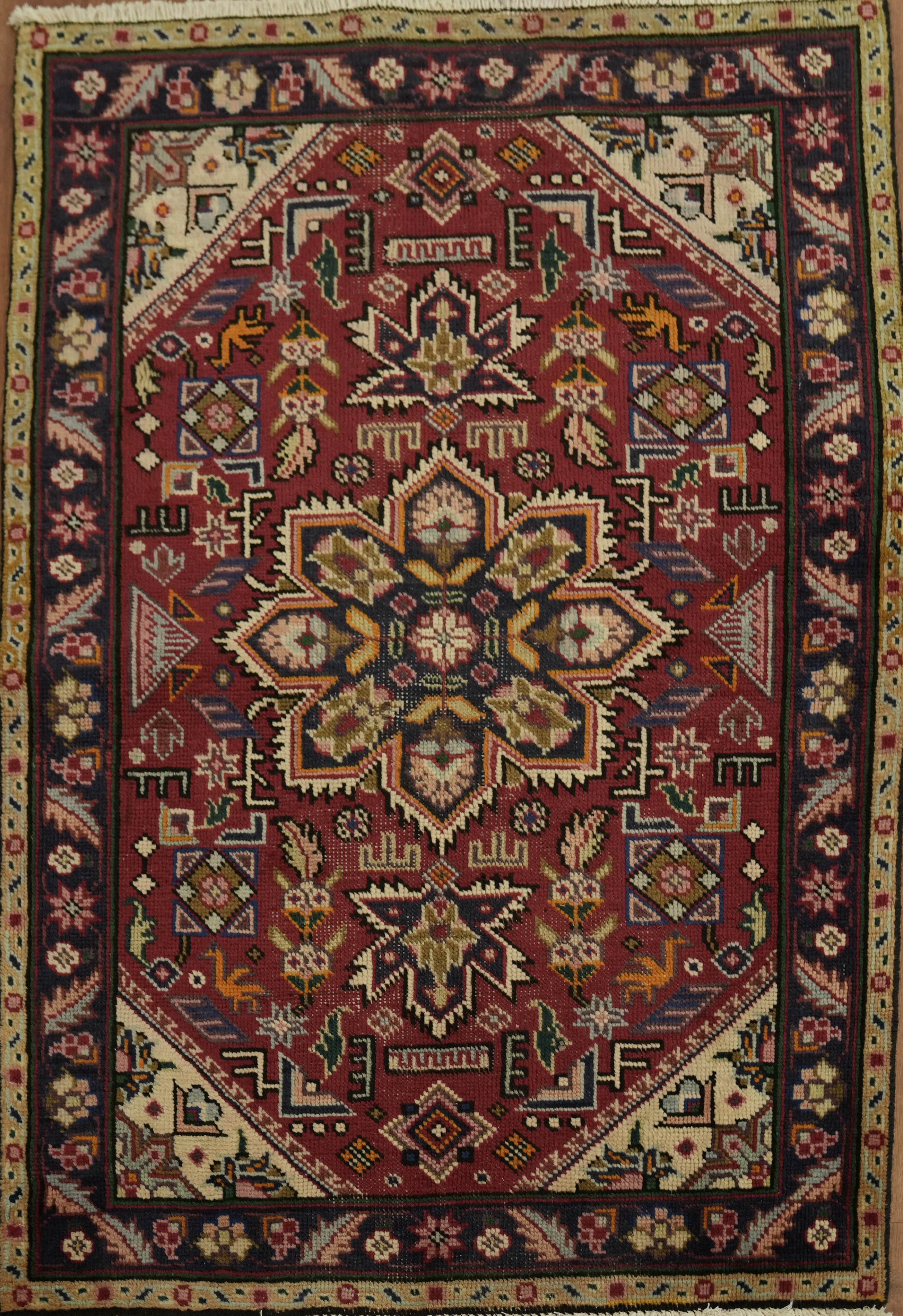 Traditional Red Accent Rug 3×5 Ft Hand-Knotted Geometric Vintage Wool Carpet