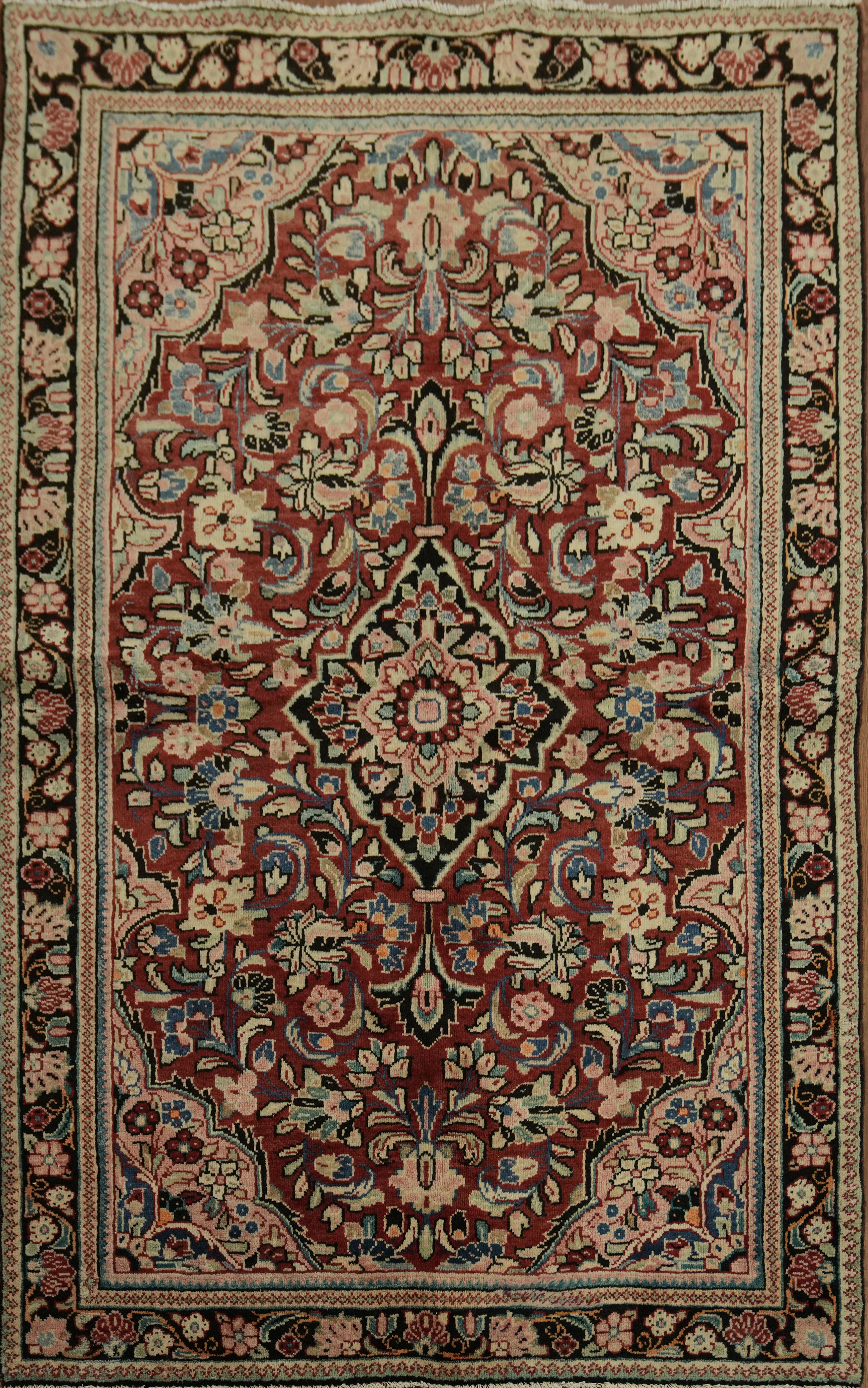 Elegant Traditional Red Area Rug 4×7 Floral Pattern Handmade Wool Vintage Carpet