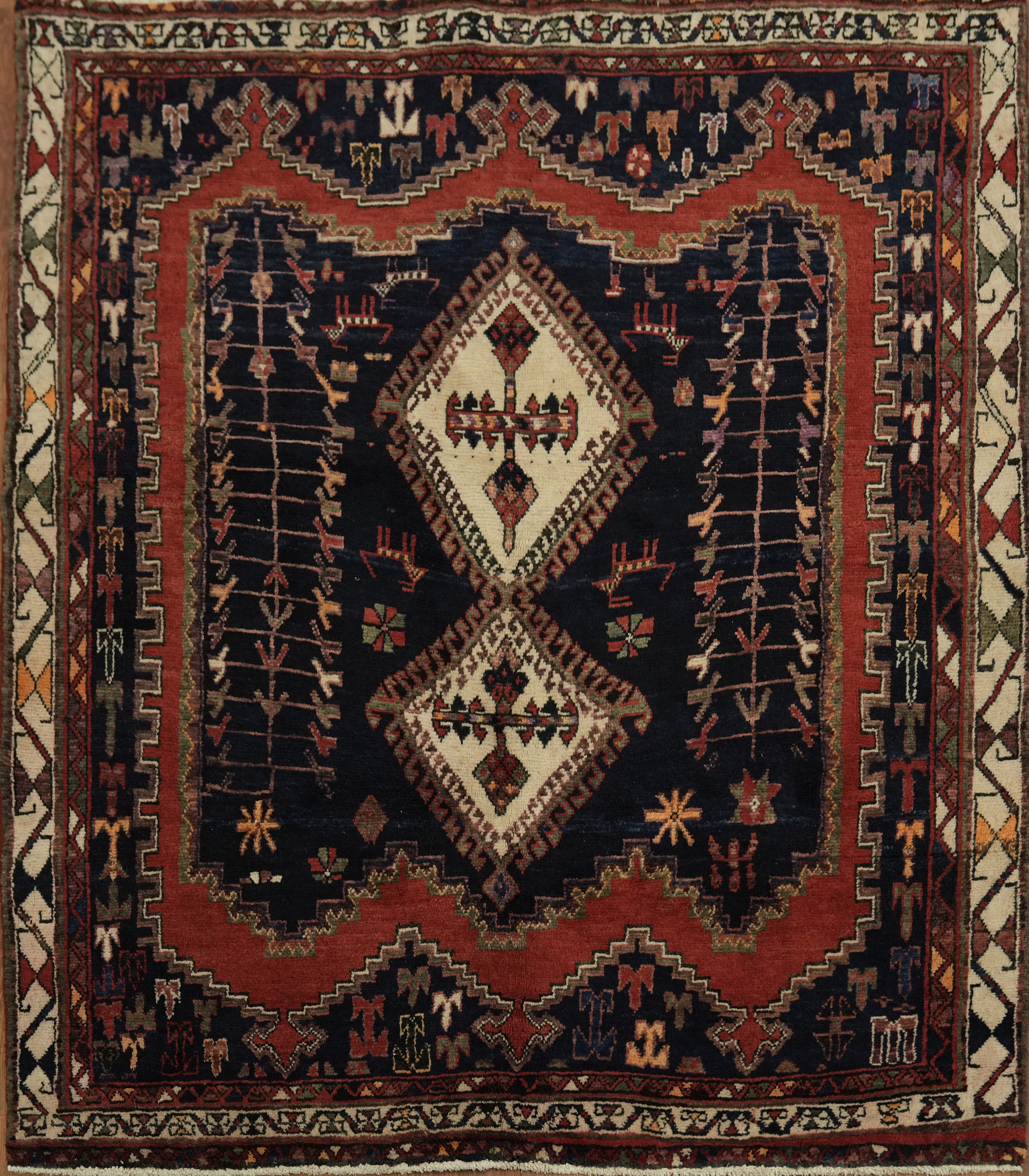 Traditional Vintage Square Rug 5×5 Hand-knotted Wool Geometric Pattern Carpet
