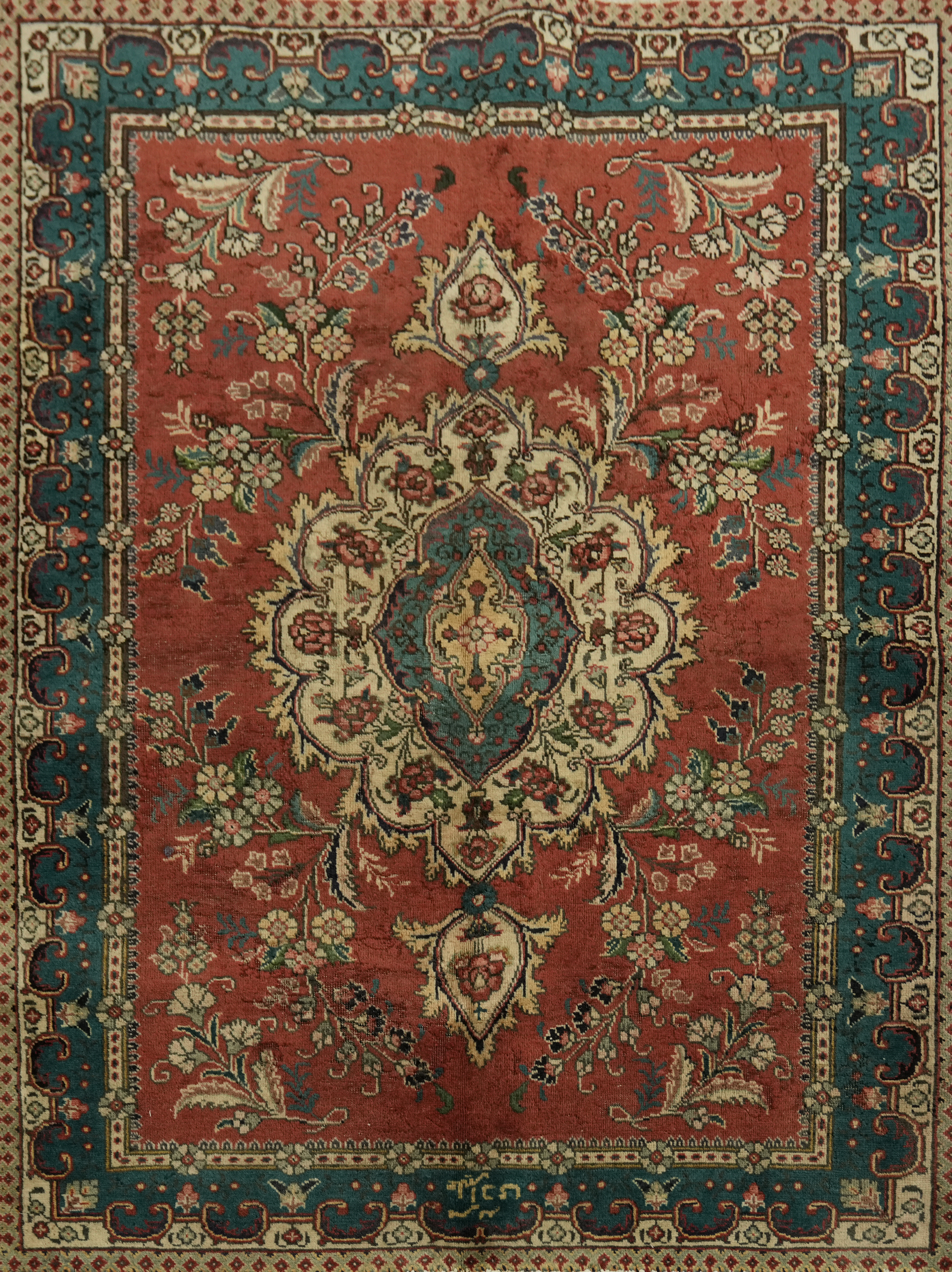 Elegant Vintage Floral Traditional Area Rug 5×6 Wool Hand-made Red/ Teal Carpet