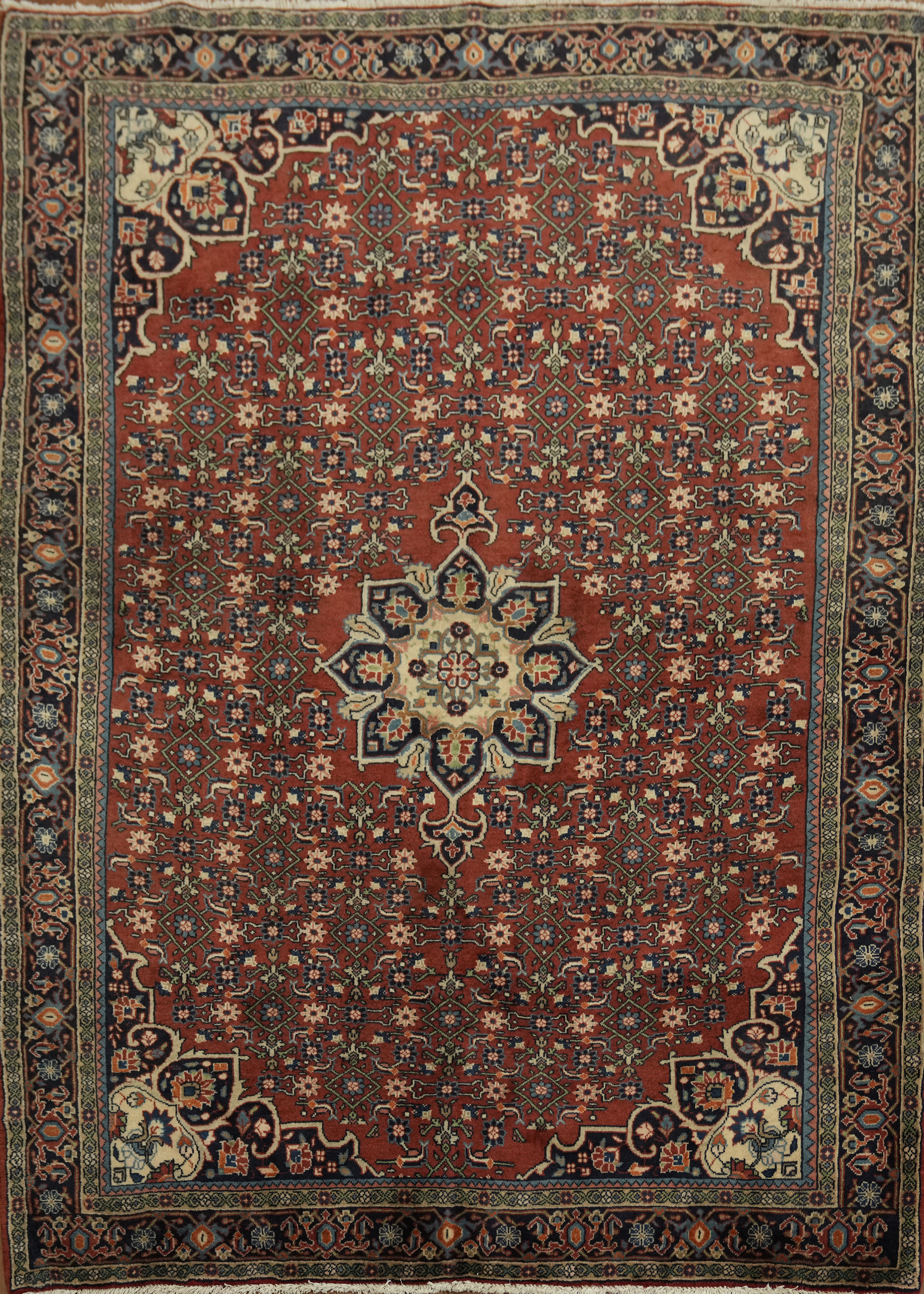 Vintage Vegetable Dye Area Rug 5×6 Handmade Wool Geometric Carpet for Any Room