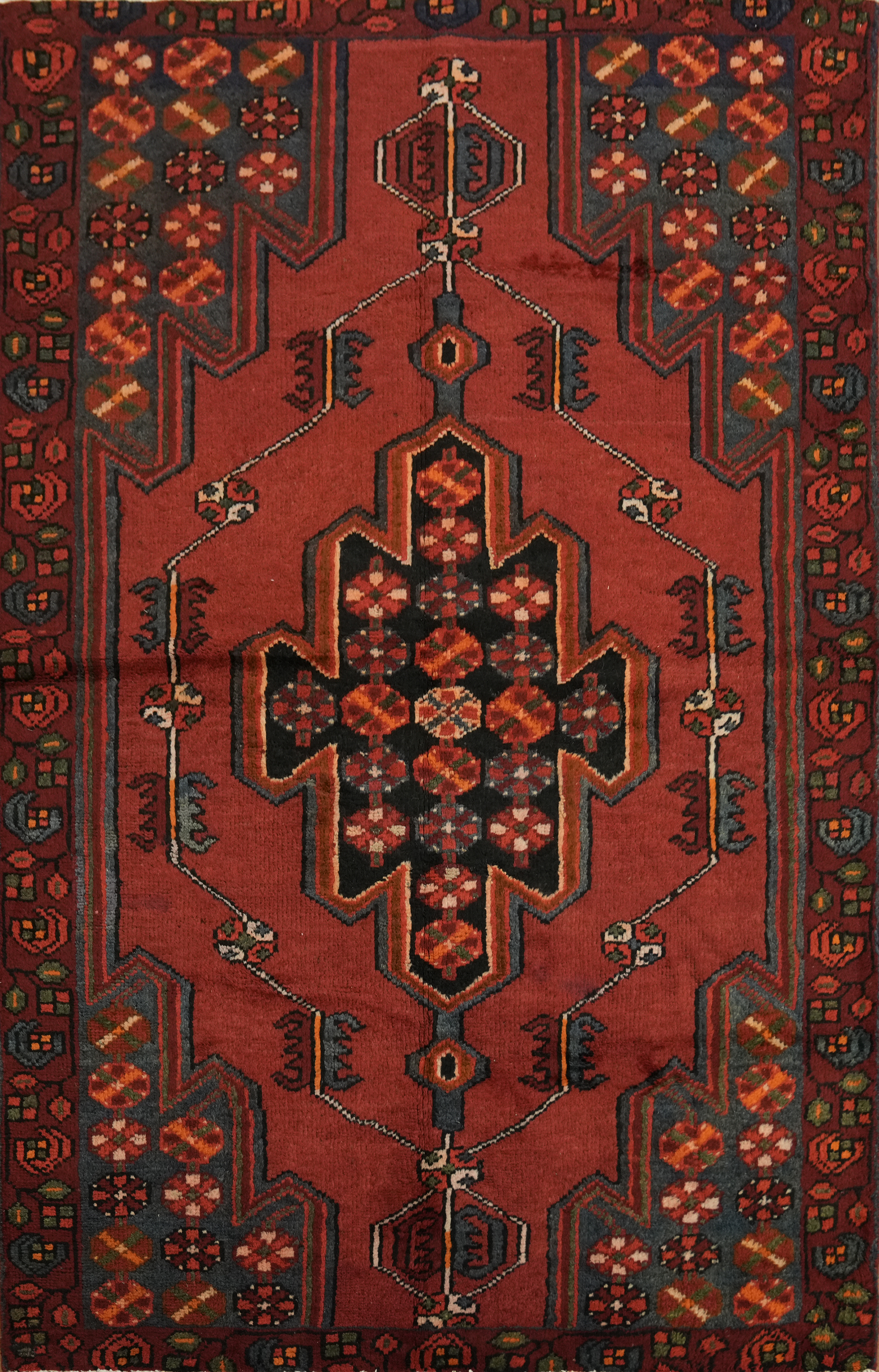 Geometric Vintage Red Area Rug 4×7 Hand-knotted Wool Traditional for Living Room