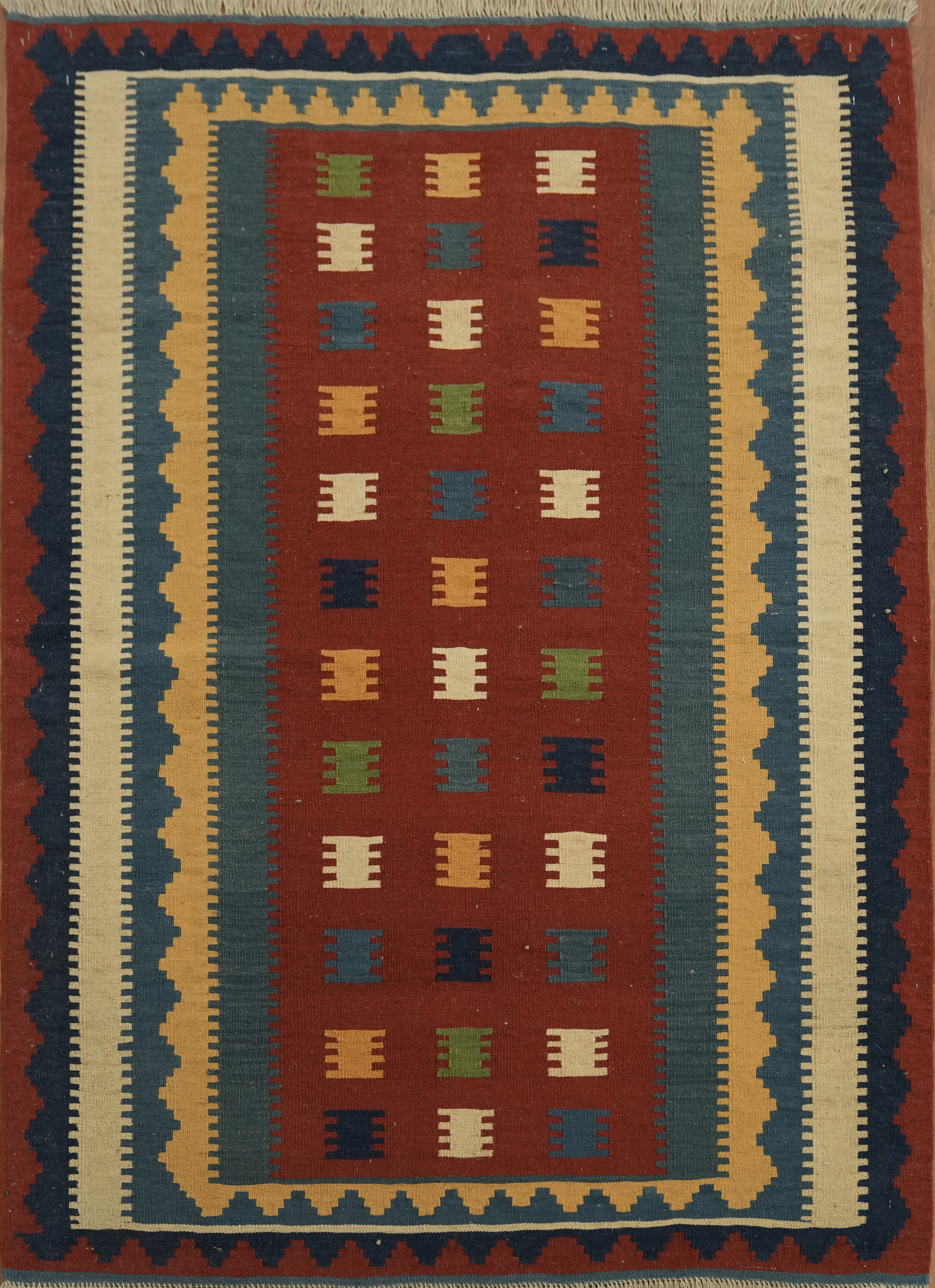 Rustic Charm: Kilim Area Rug 4×6 Hand-woven Geometric Tribal Style Red Carpet