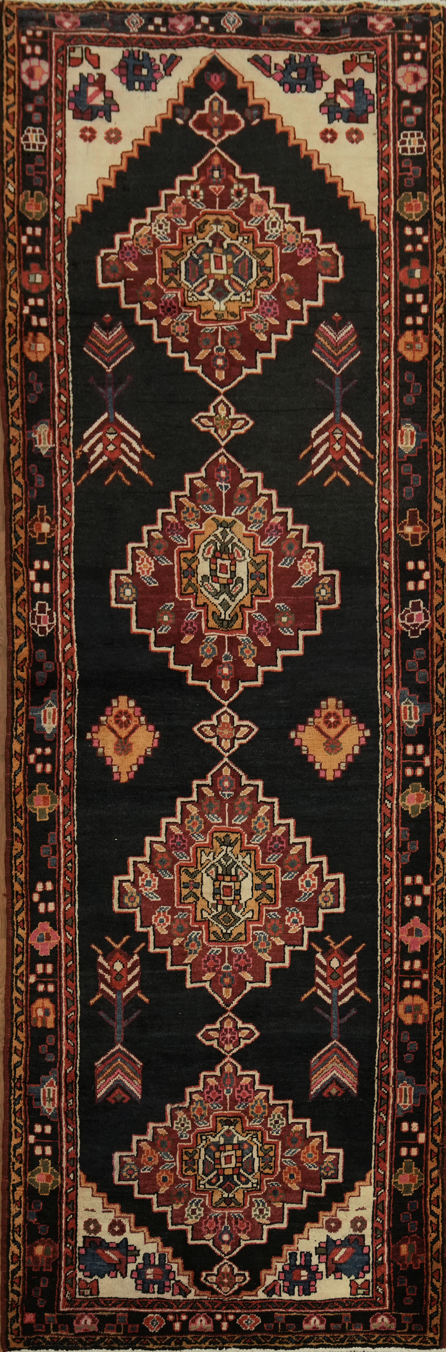 Luxurious Vintage Traditional Runner Rug 4×11 Hand-knotted Wool Geometric Carpet