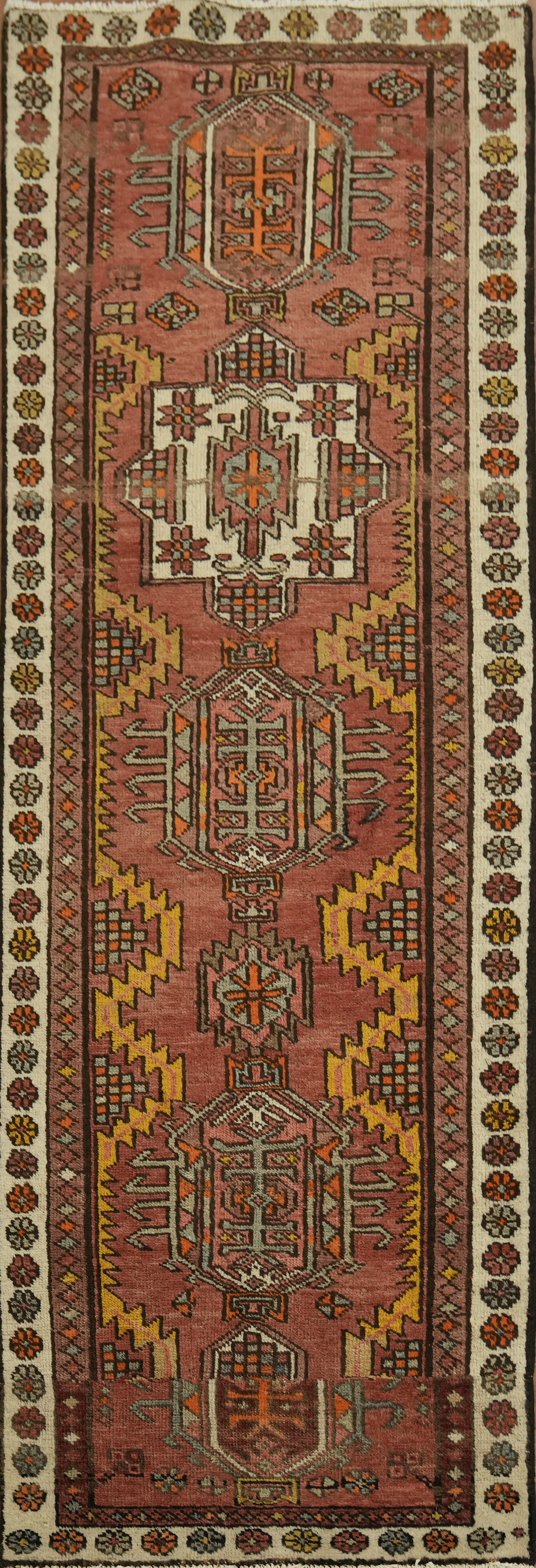 Rustic Geometric Traditional Runner Rug 3×8 Hand-knotted Wool Carpet for Hallway