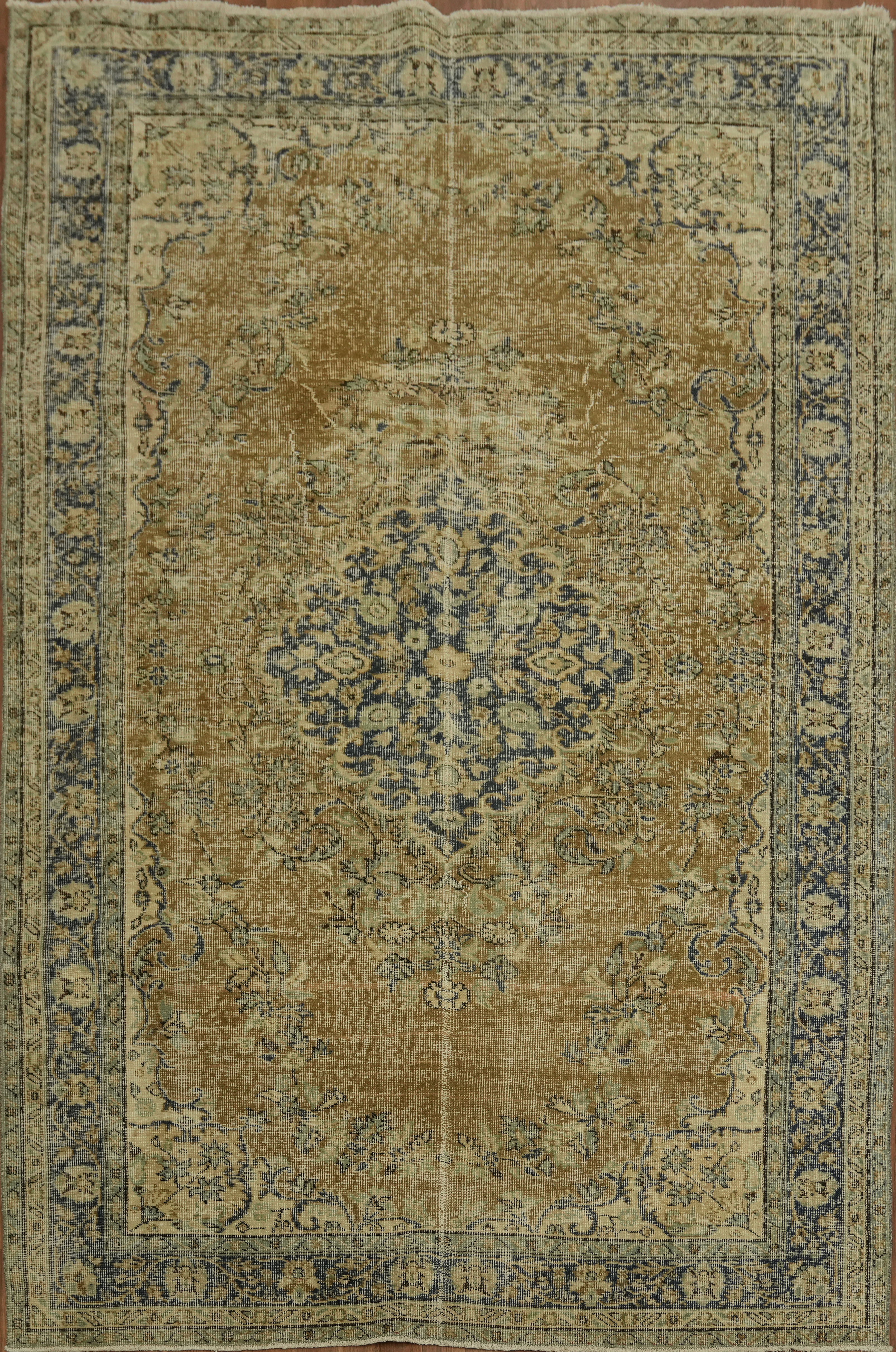 Anatolian Living Room Rug 6×9 Medallion Turkish Golden Palm Semi-Antique Carpet