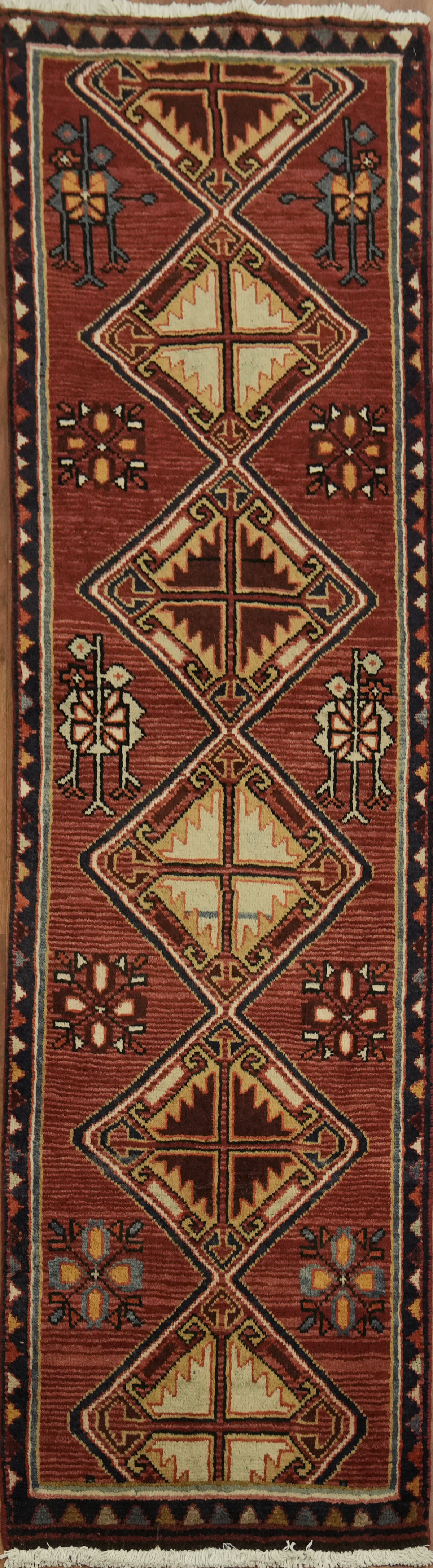 Vintage Tribal Narrow Runner Rug 2×7 Wool Hand-knotted Geometric Hallway Carpet