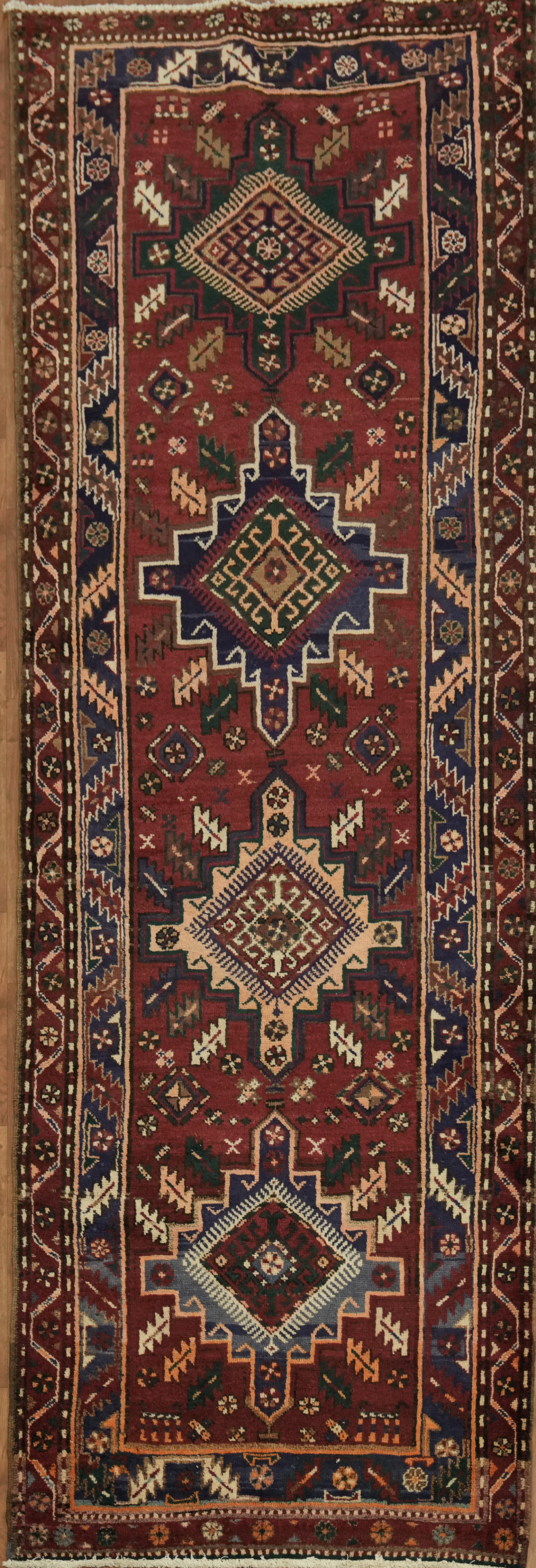 Geometric 11 ft Runner Rug 4×11 Vintage Hand-made Traditional Nomadic Carpet