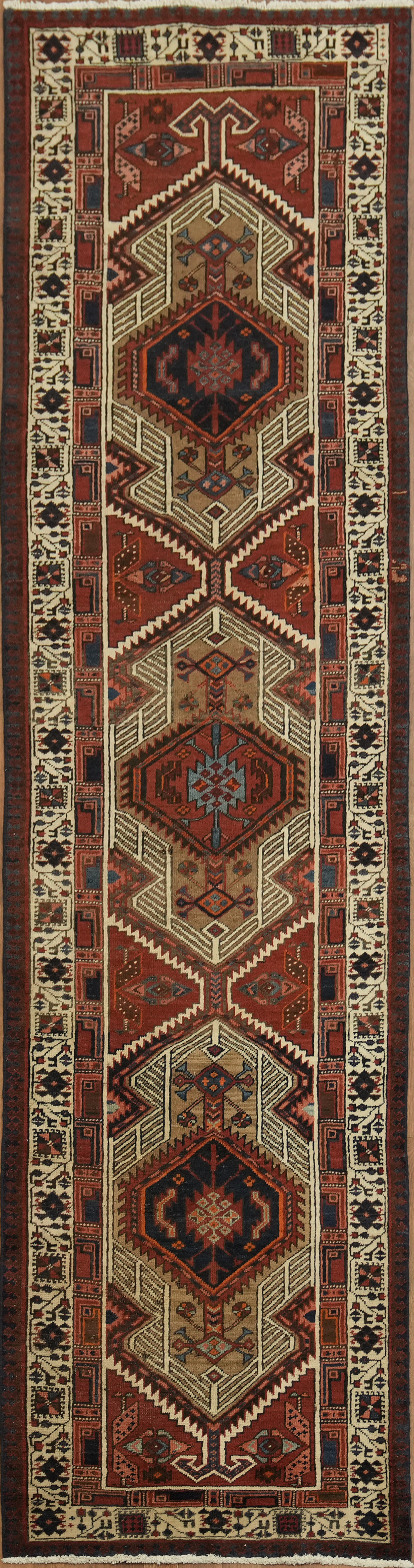 Traditional Tribal Rug: Unique Geometric Vintage Handmade Runner Carpet 3×11