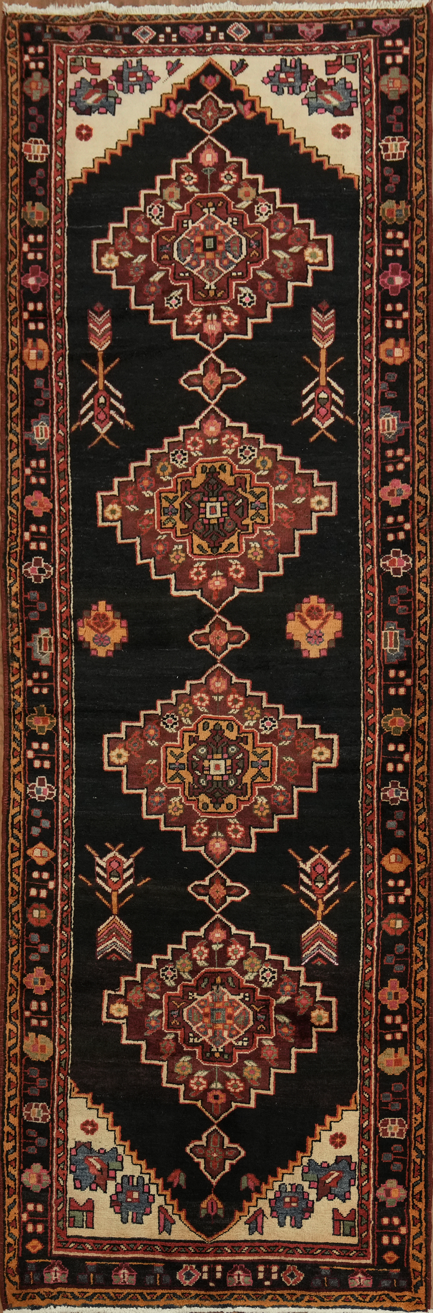Geometric Elegance: 11 ft Runner Rug 4×11 Traditional Tribal Handmade Carpet