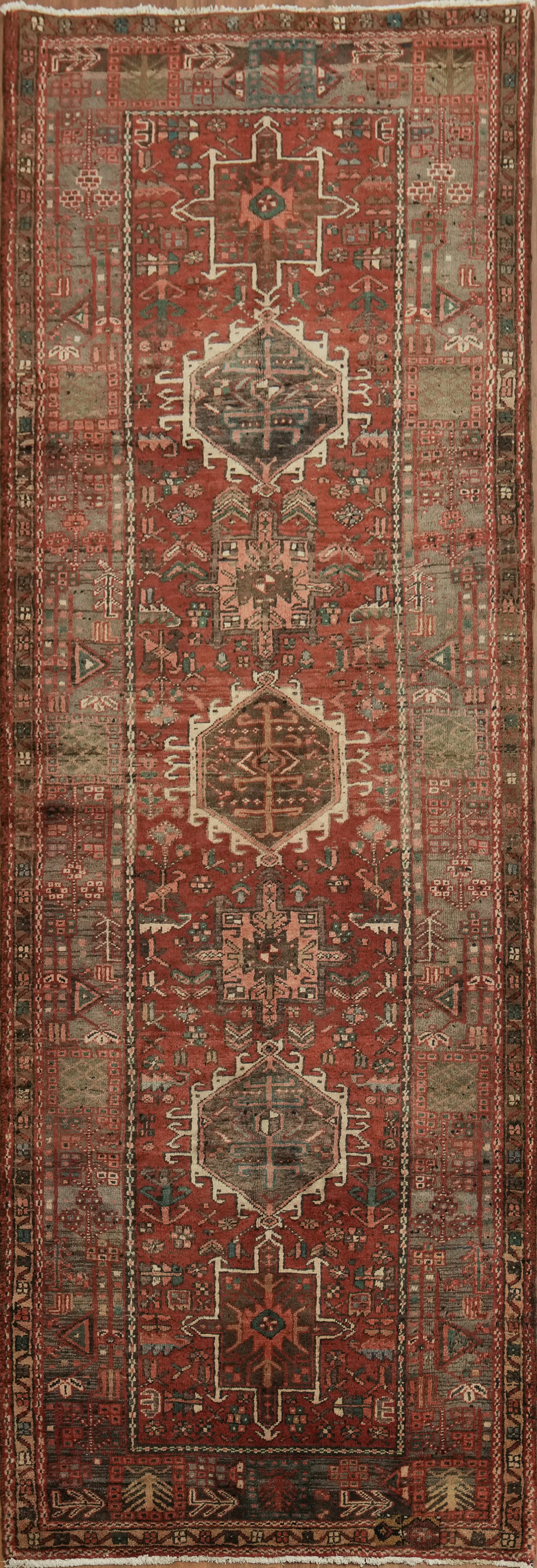 Vintage 11 ft Runner Rug 4×11 Geometric Handmade Tribal Traditional Wool Carpet