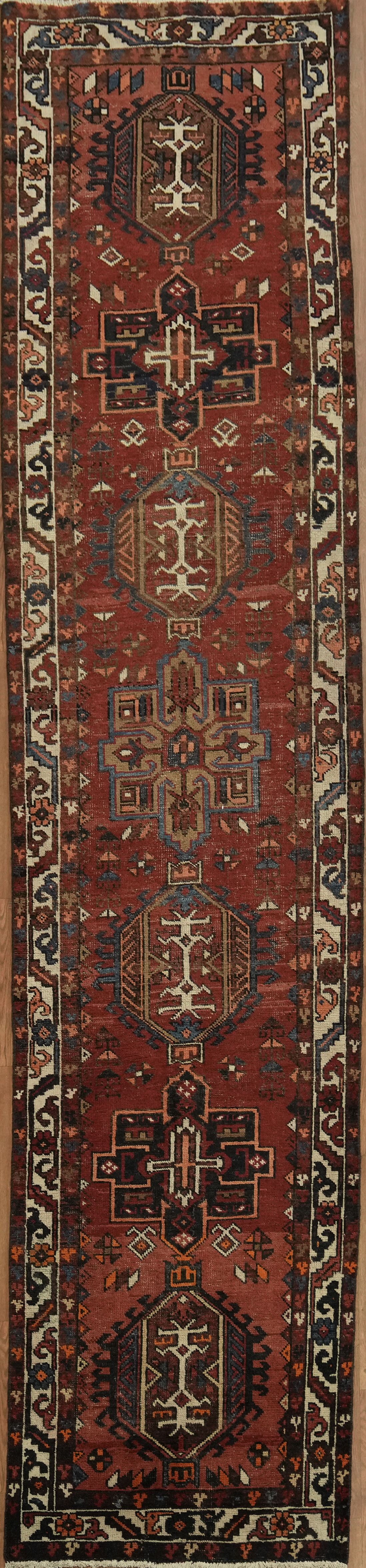 Vintage 13 ft Runner Rug Featuring Traditional Motifs Handmade Nomad Carpet 3×13