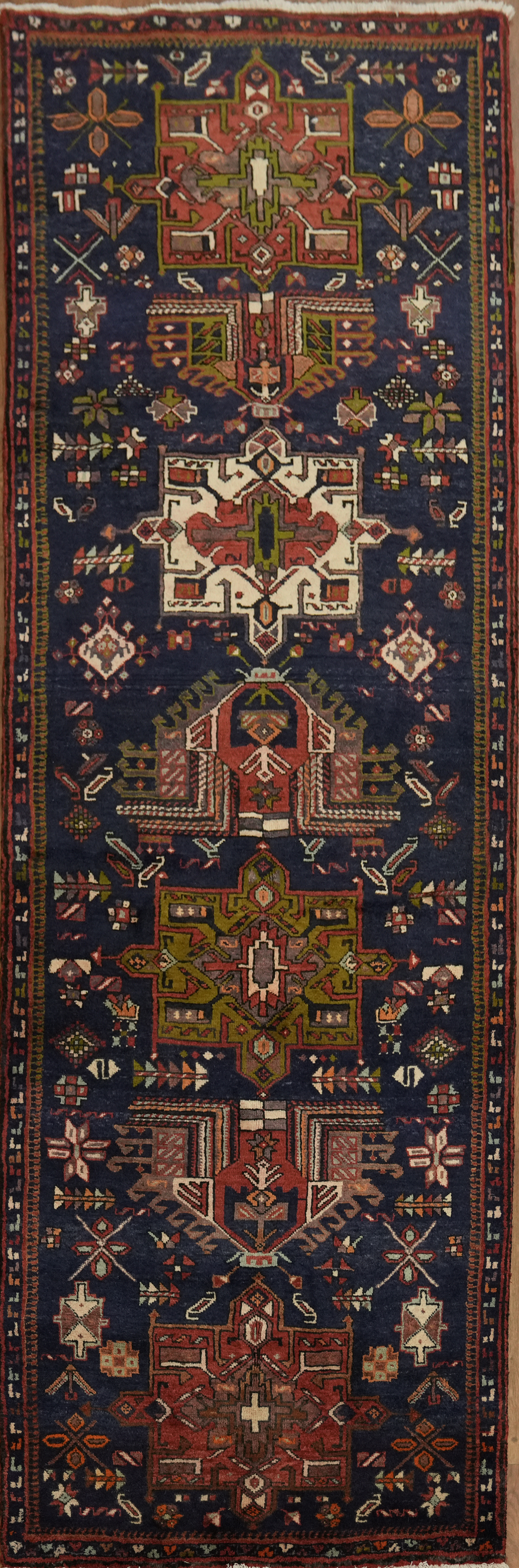 Traditional 9 ft Runner Rug 3×9 Navy Blue Wool Hand-made Vintage Classic Carpet