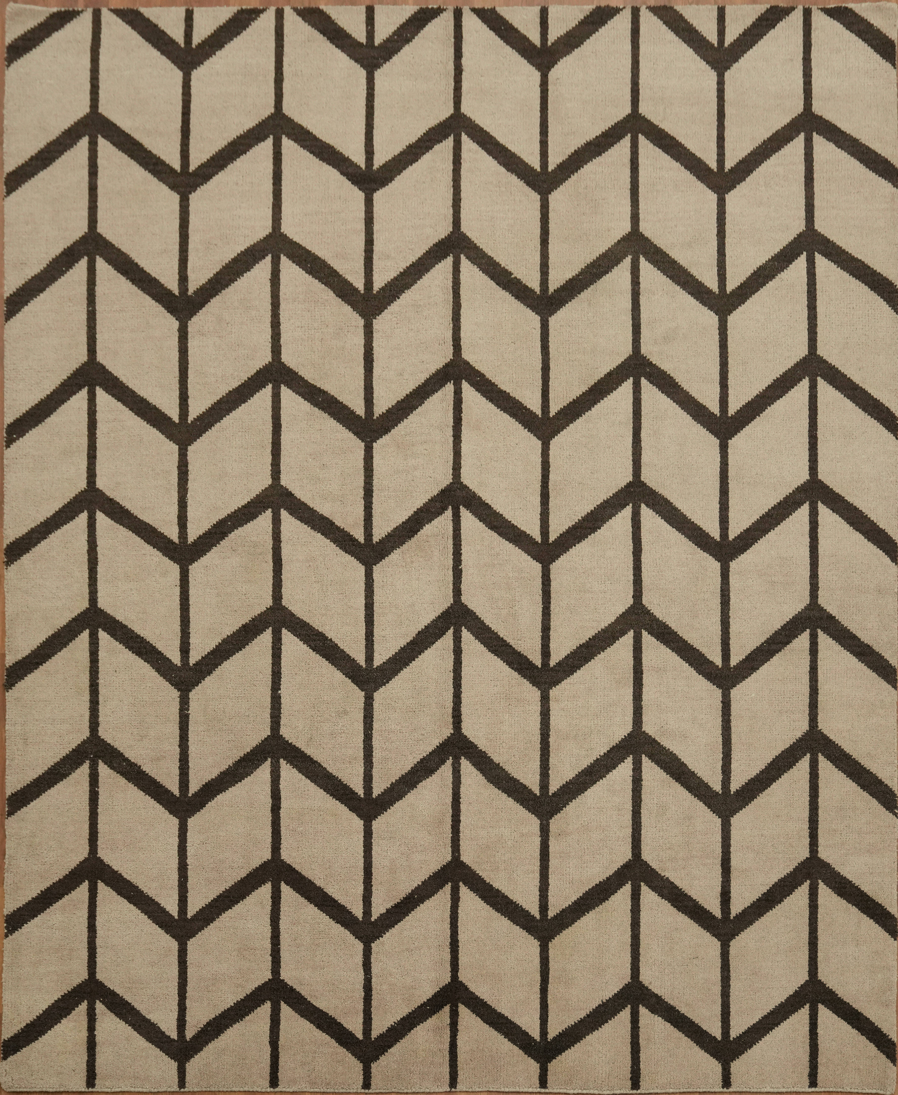 Beige and Dark Brown Area Rug Room Size Handmade Chevron Modern Wool Carpet 8×10