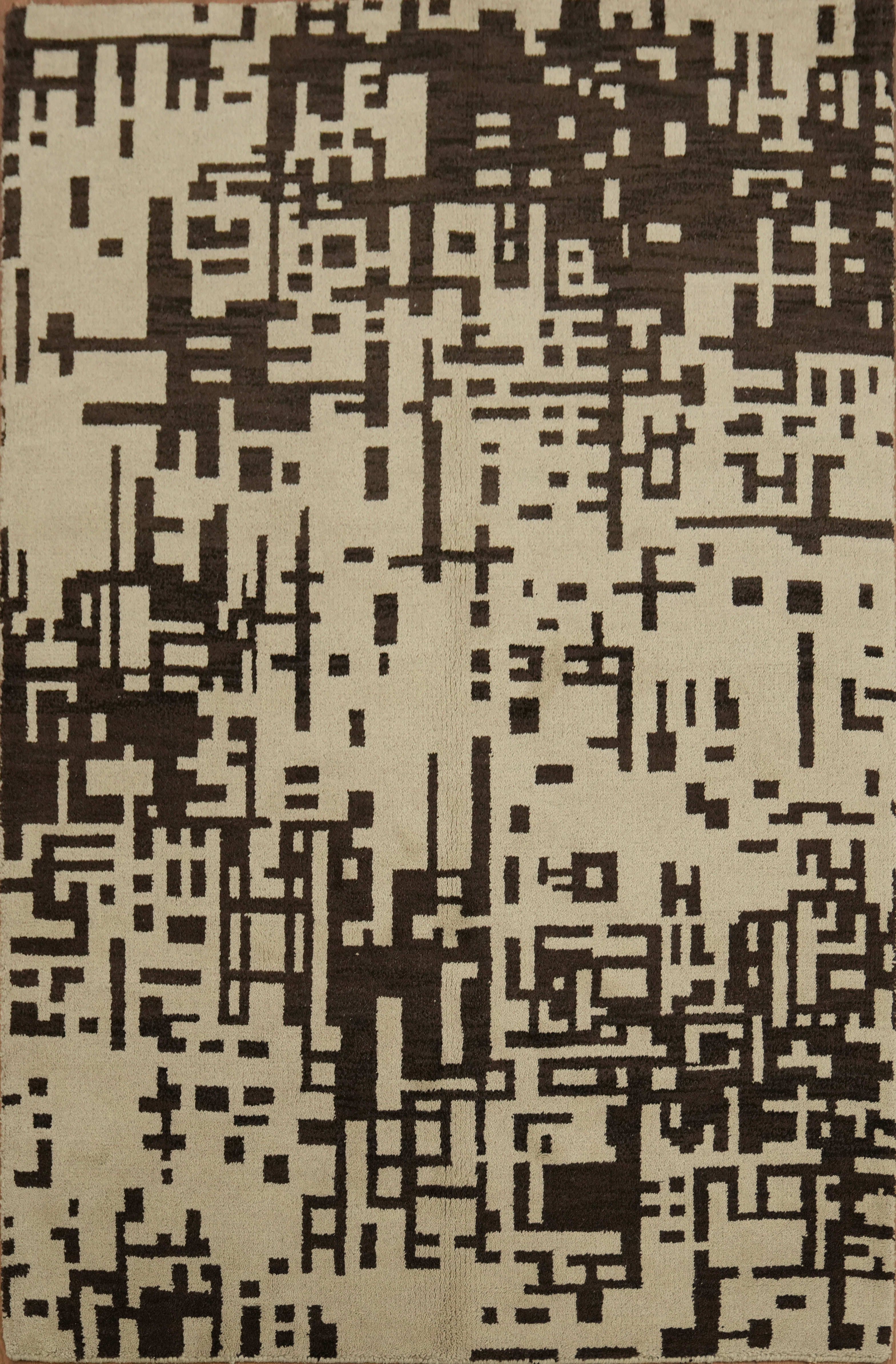 Modern Geometric Area Rug Handmade Wool with Abstract Puzzle Design 5×8