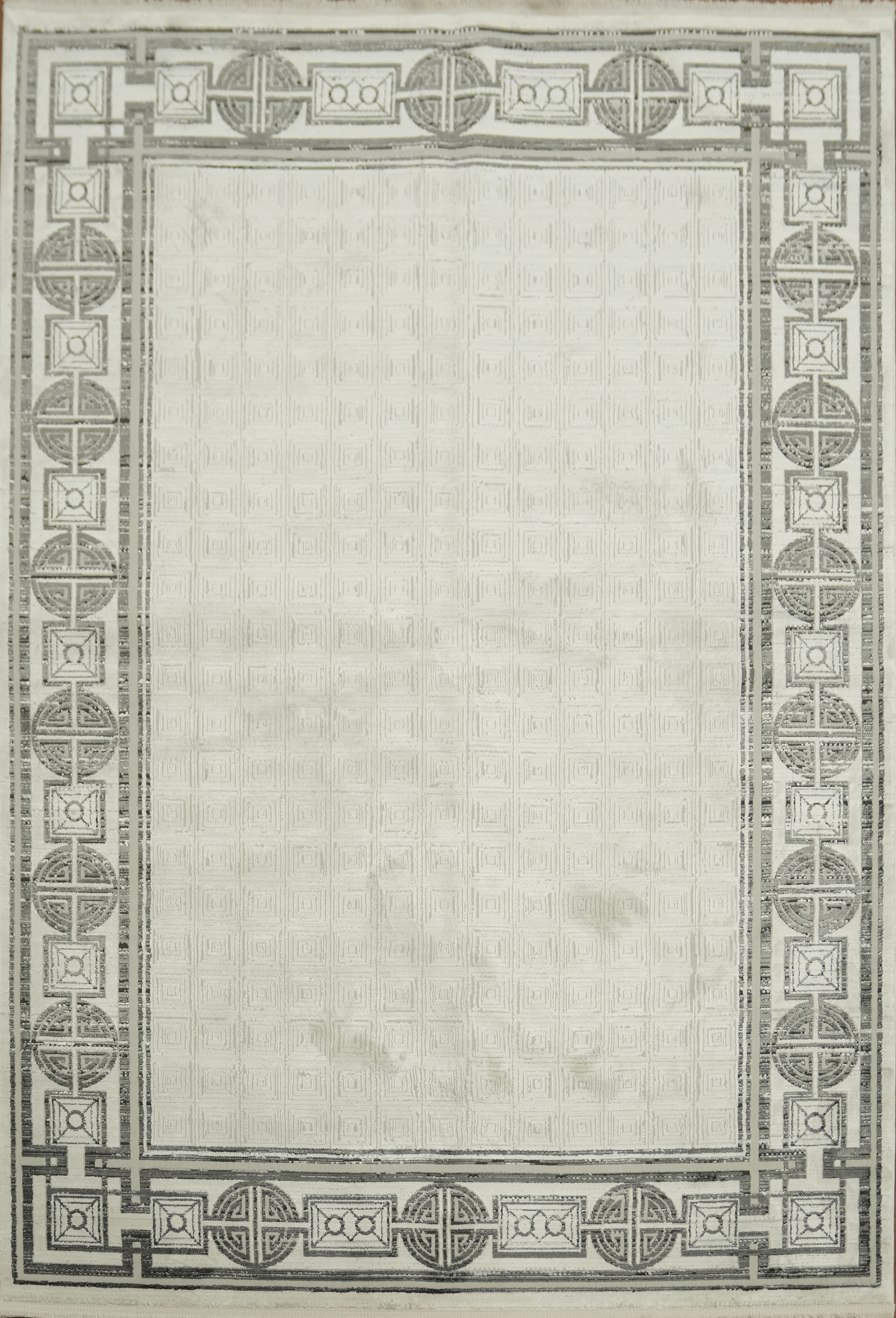 Ivory Area Rug Modern Style with Intricate Geometric Border Design 5×8