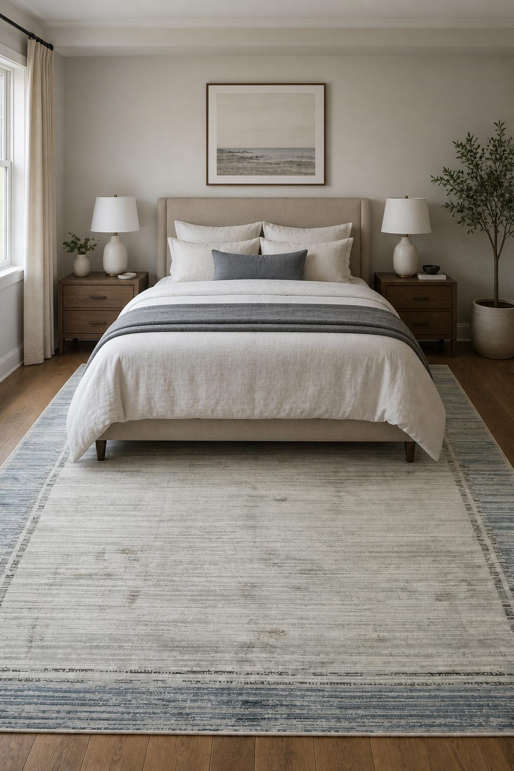 Minimalist Modern Style Area Rug with Bordered Pattern 5×8 Turkish Carpet