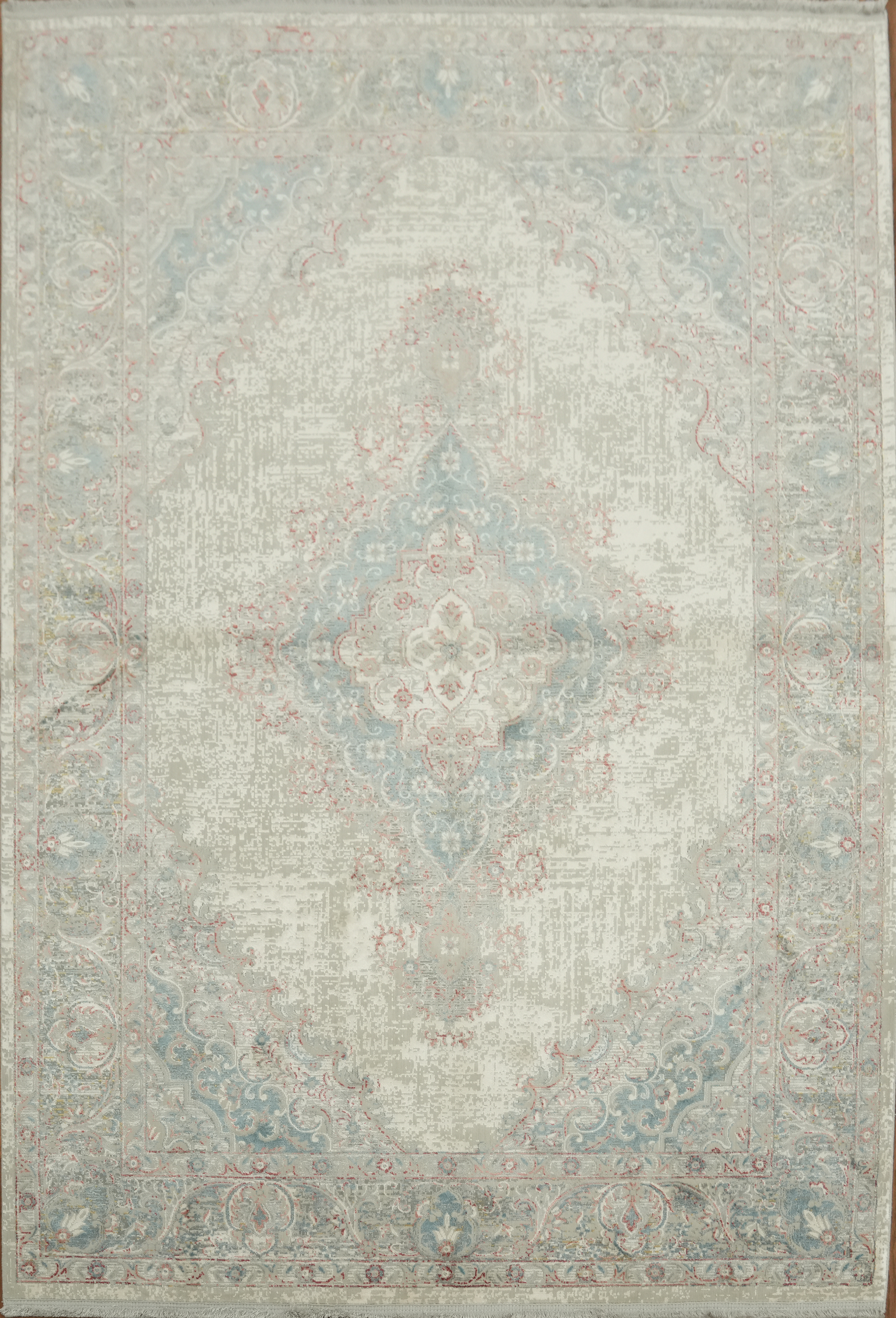 Modern Elegant Vintage Style Area Rug 5×8 Blue Grey Beige Neutral Design