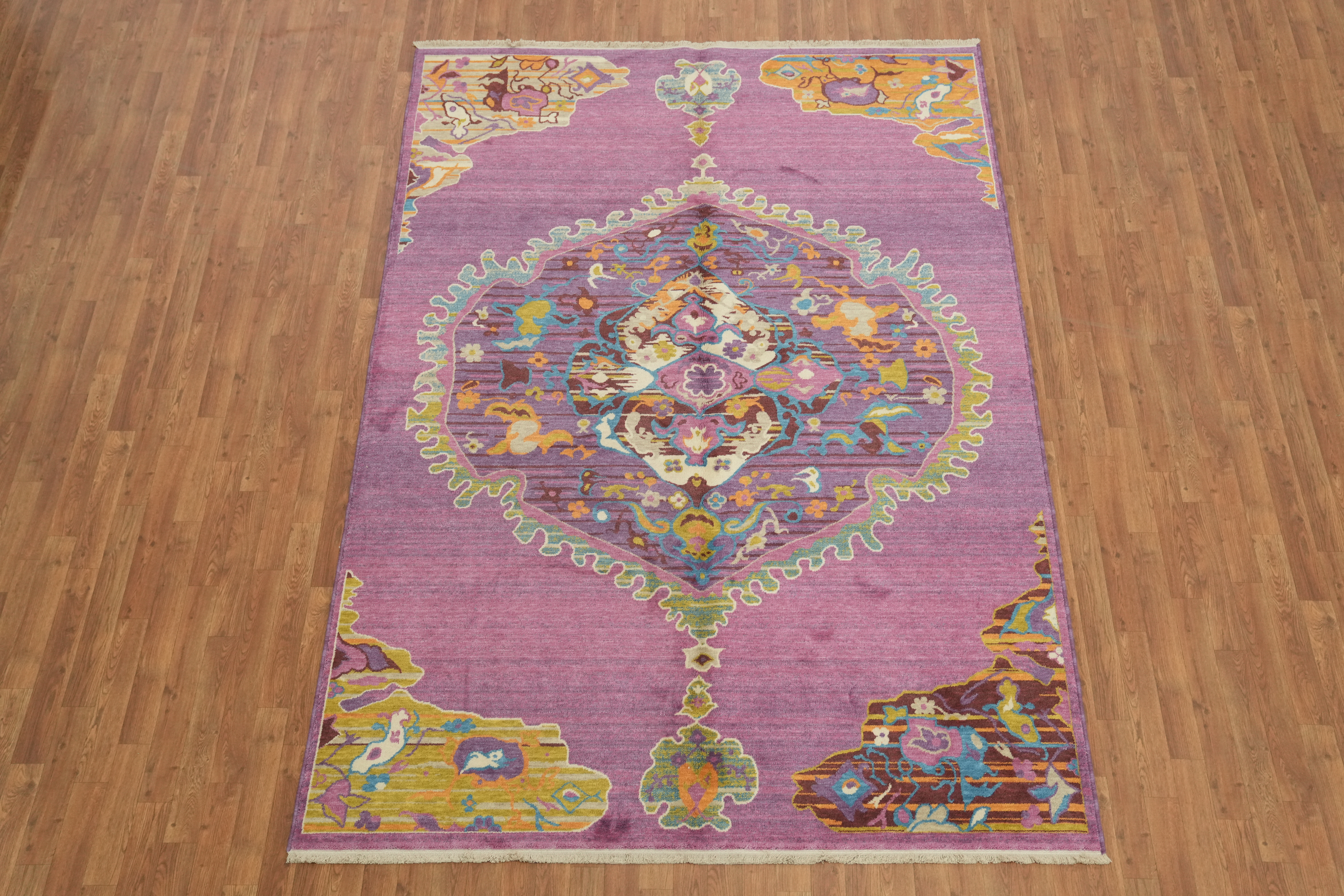 Lavender and Gold Oriental Rug 6x9 Ft Transitional Medallion