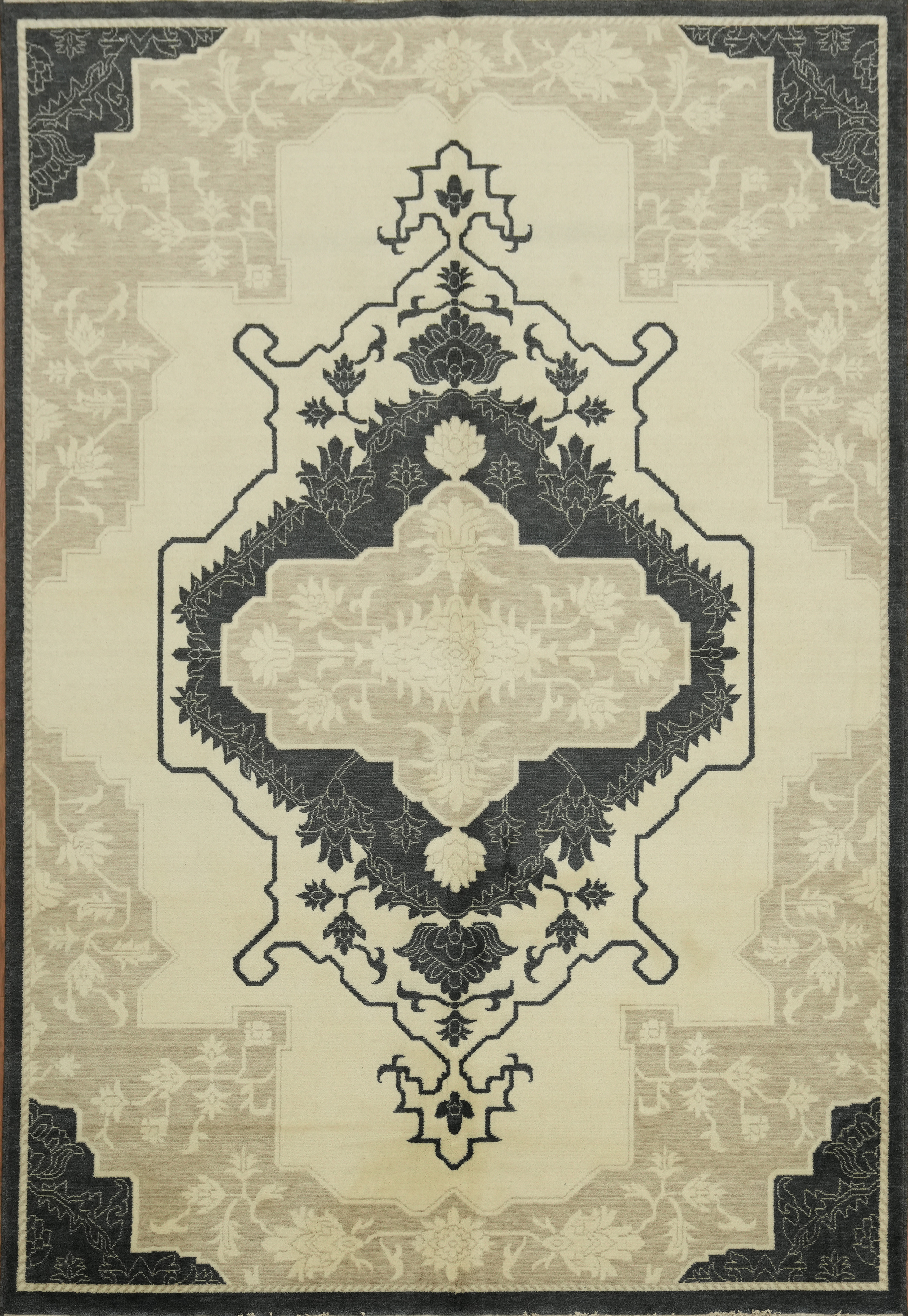 Classic Beige and Black Rug 6×9 Ft Geometric Medallion Oriental Turkish Carpet