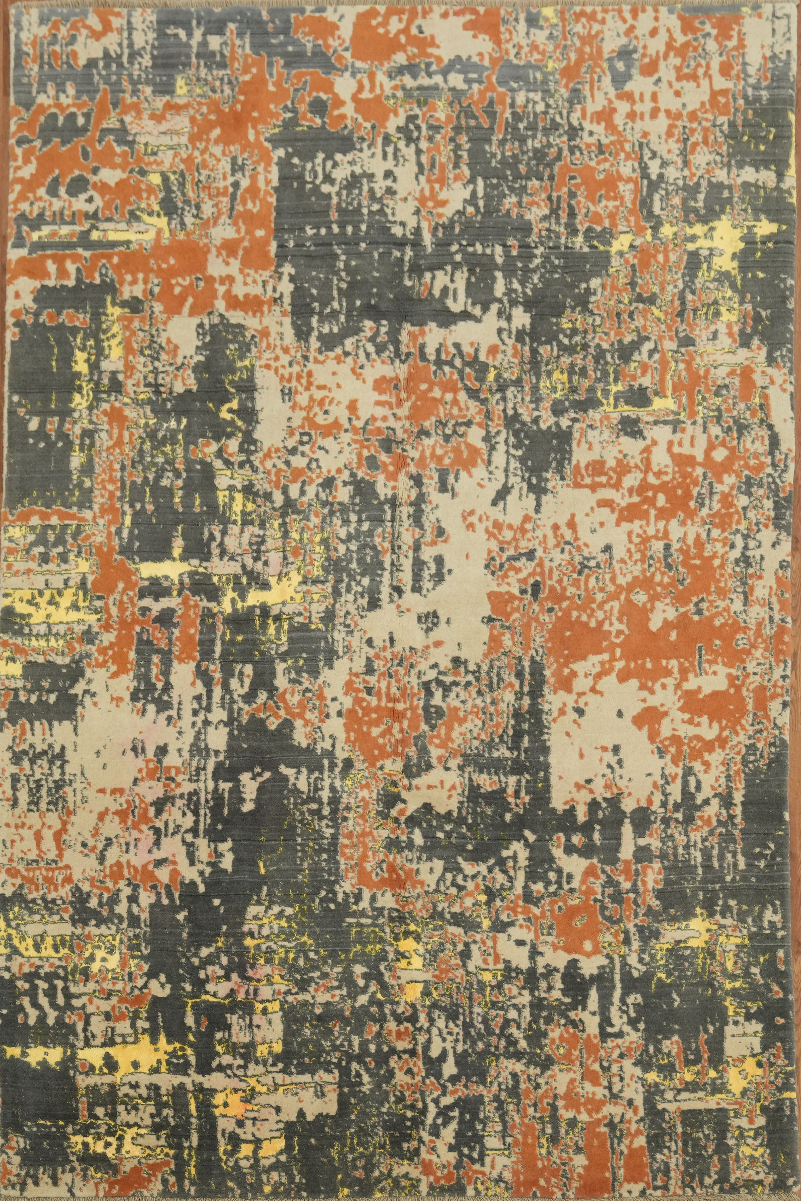 Rich Orange and Charcoal Grey Area Rug 6×10 Ft Handmade Contemporary Wool Carpet