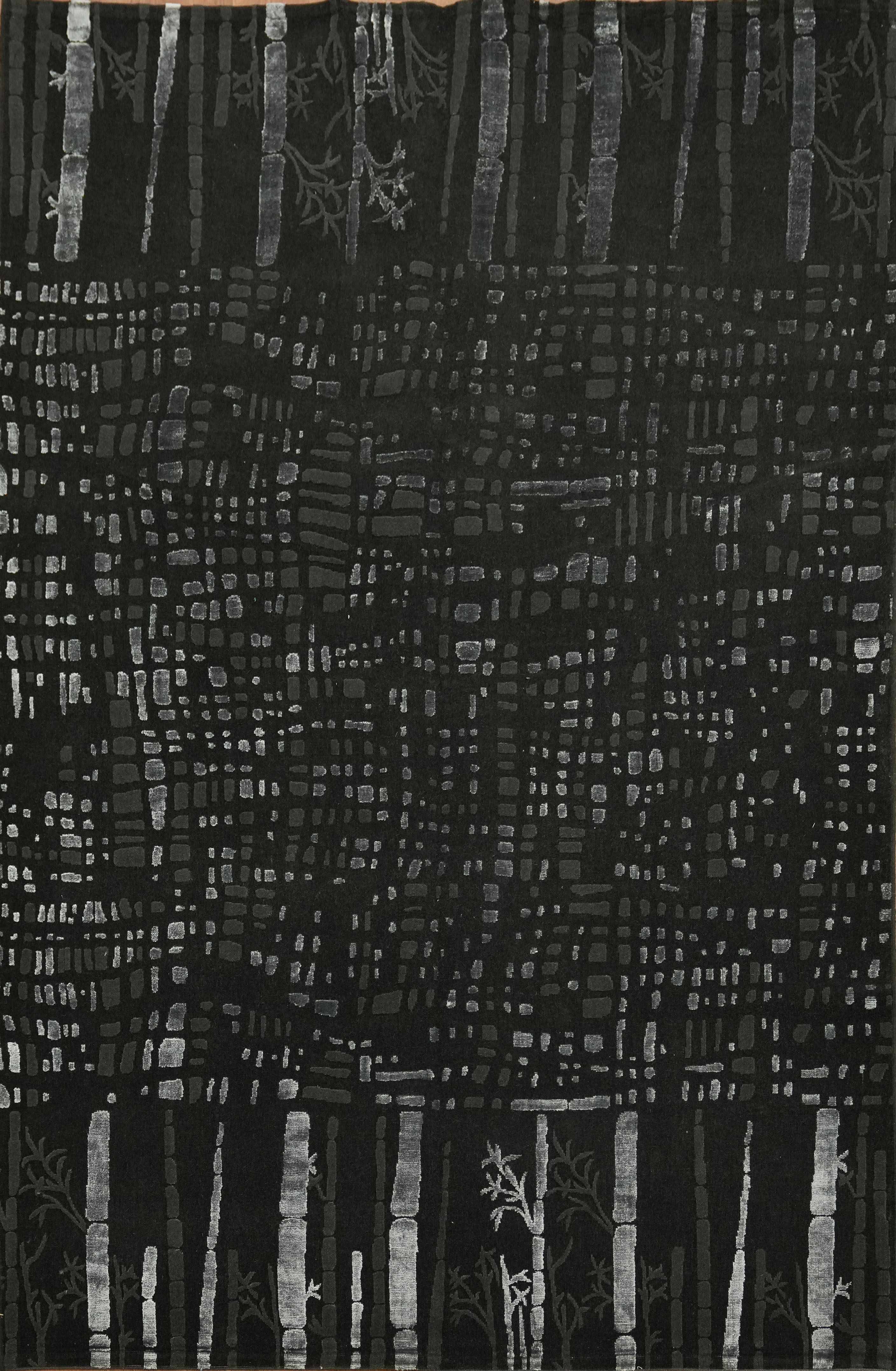 Elegant Black and Gray Rug 7×10 Ft Contemporary Abstract Wool Turkish Carpet