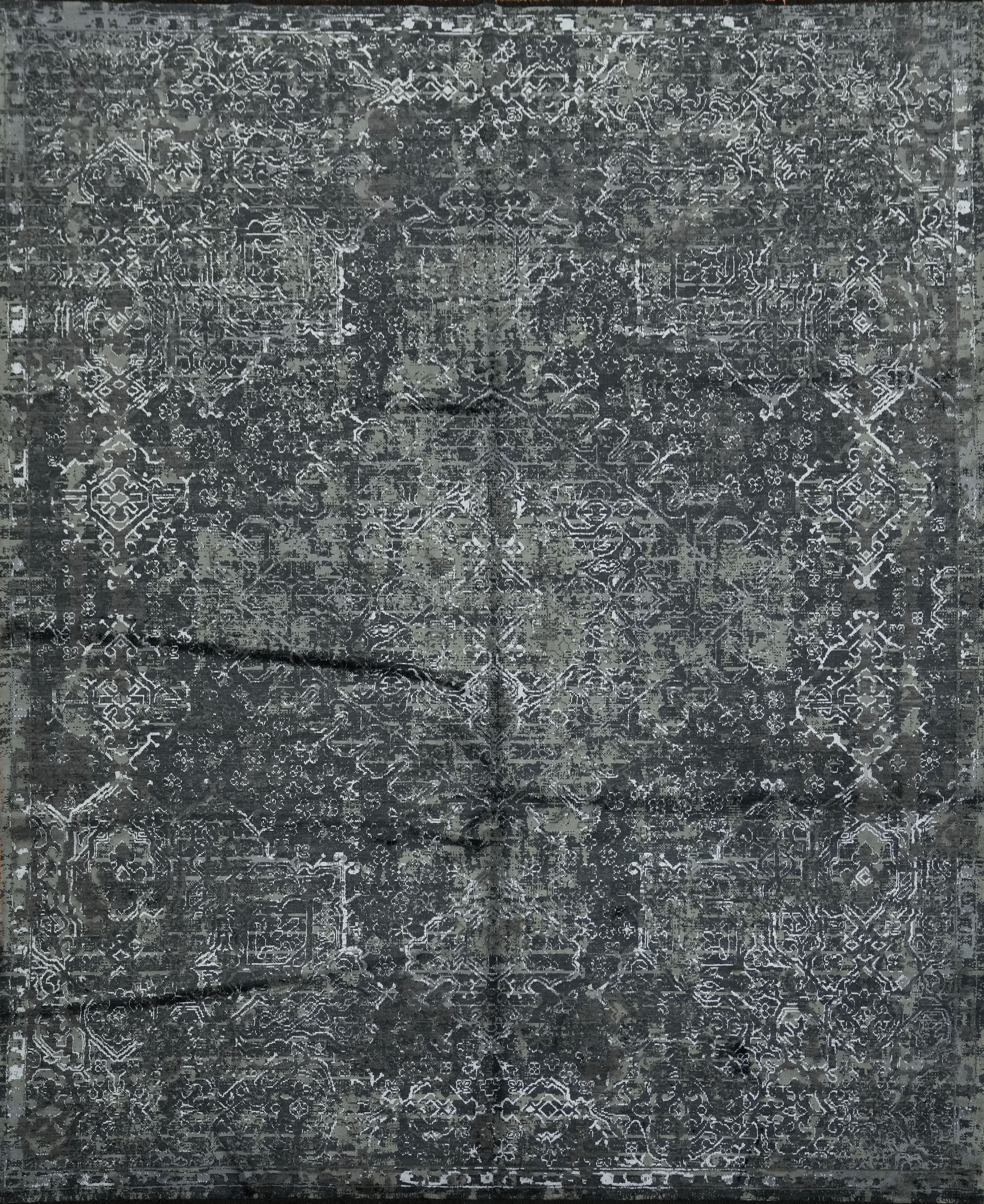 Charcoal Gray and Black Area Rug 8×10 Ft Distressed Look Modern Wool Turkish Rug